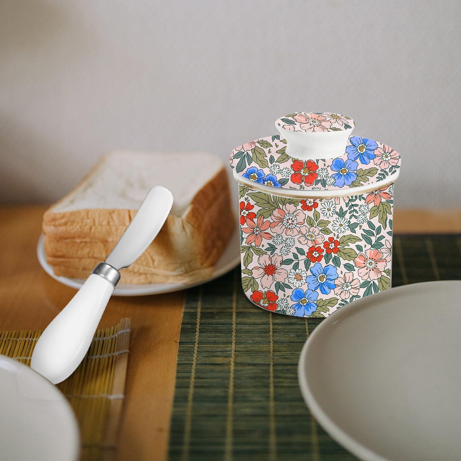 Plato de Mantequilla Cerámica LEAZUL Floral 10.8 cm con Tapa