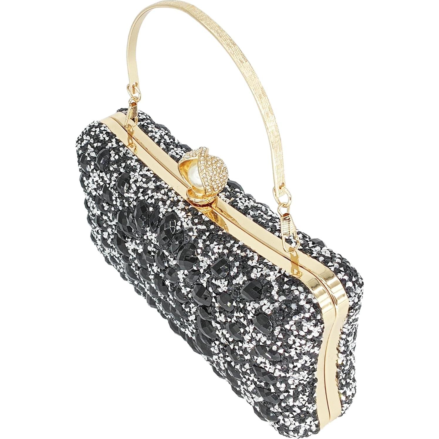 Bolso de mano de perla sintética con cristales para mujer