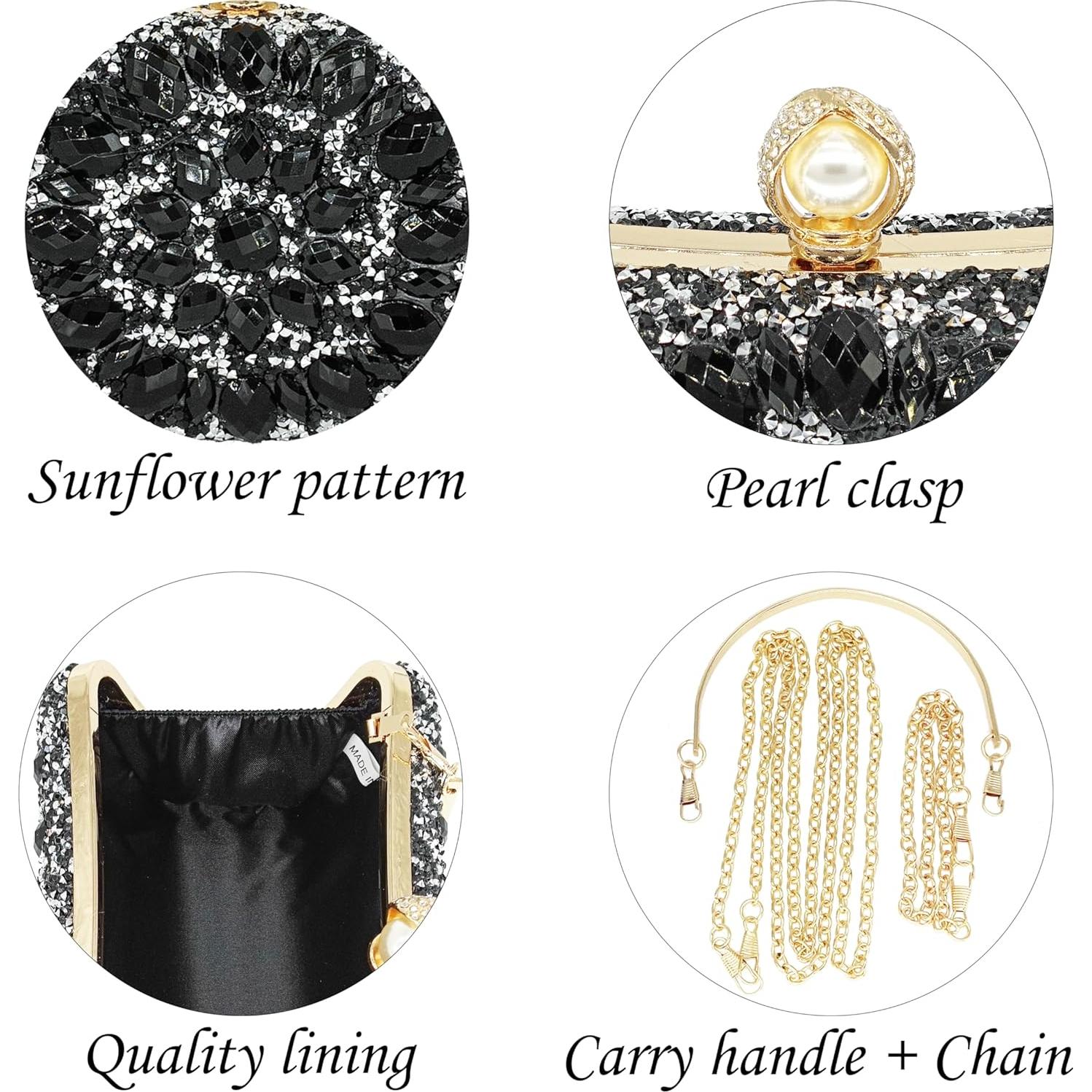 Bolso de mano de perla sintética con cristales para mujer