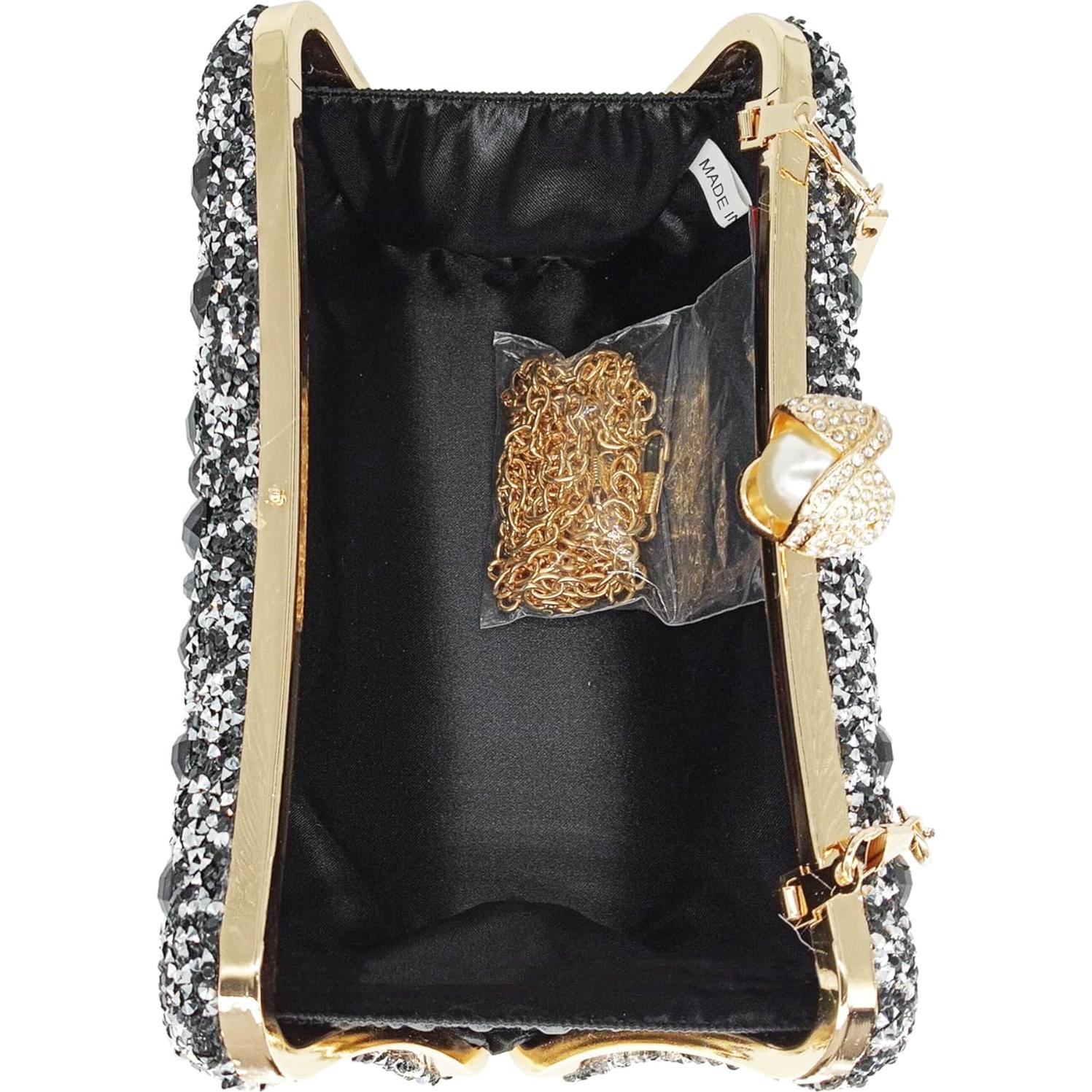 Bolso de mano de perla sintética con cristales para mujer