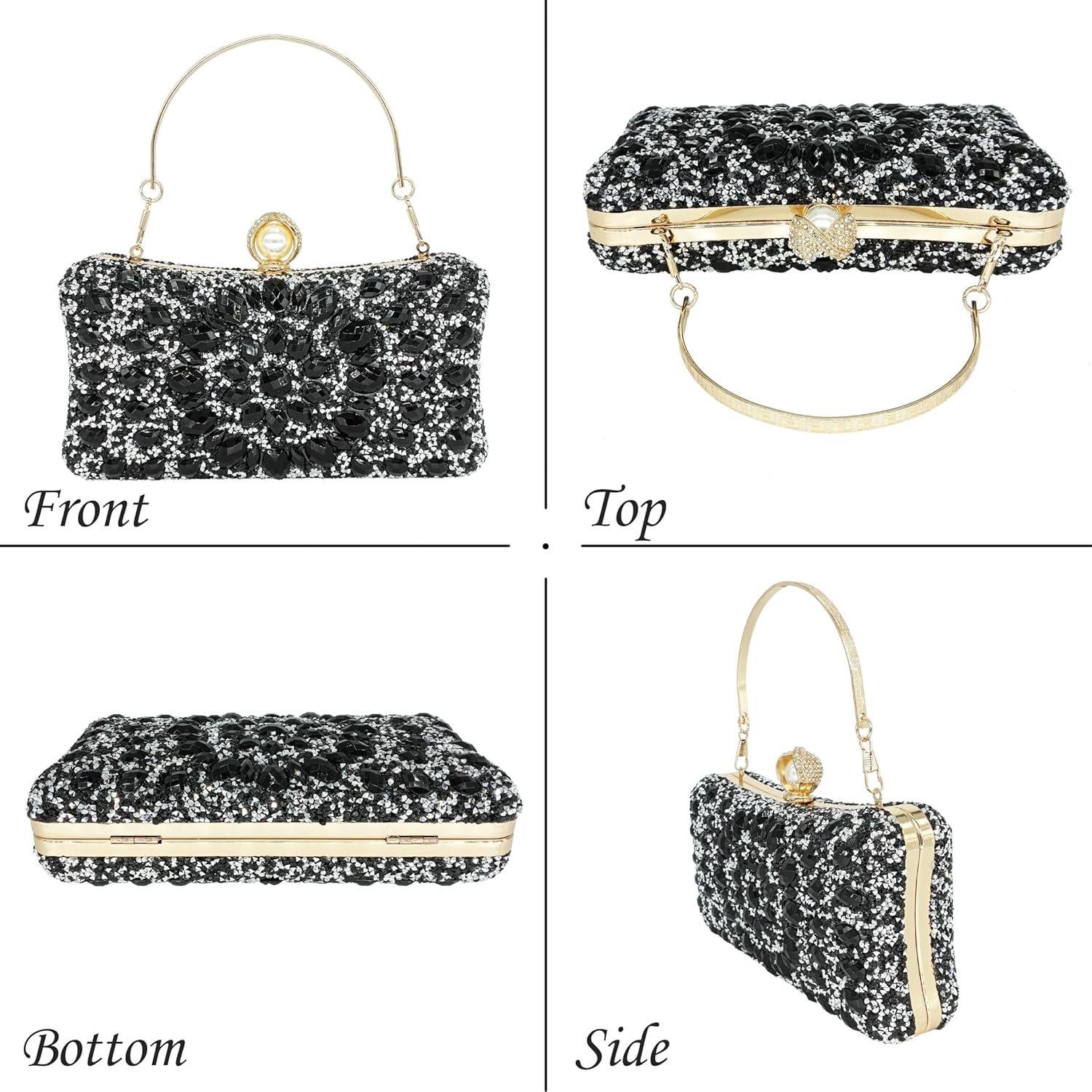 Bolso de mano de perla sintética con cristales para mujer