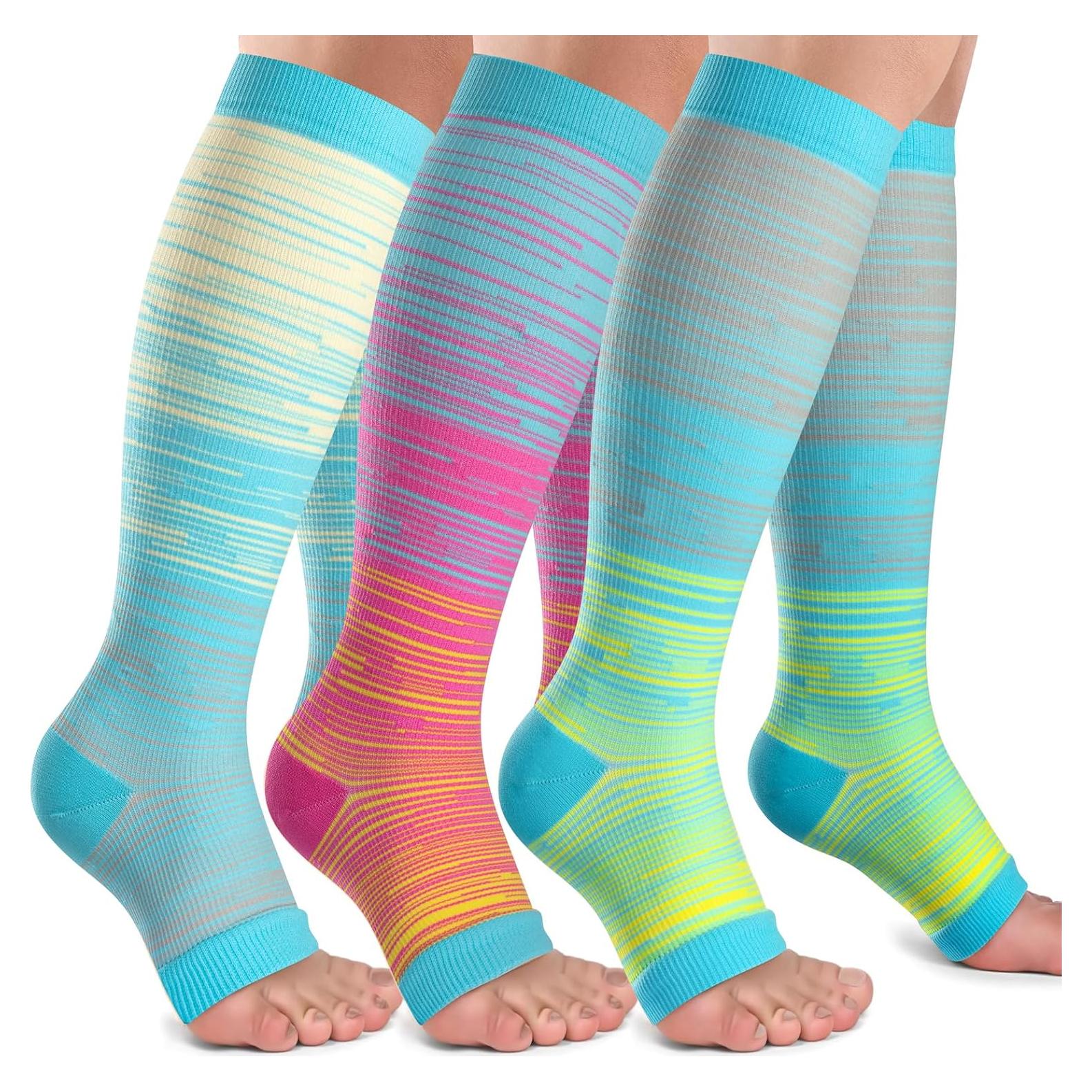 Calcetines de Compresión Punta Abierta Unisex 20-30 mmHg 3 Pares