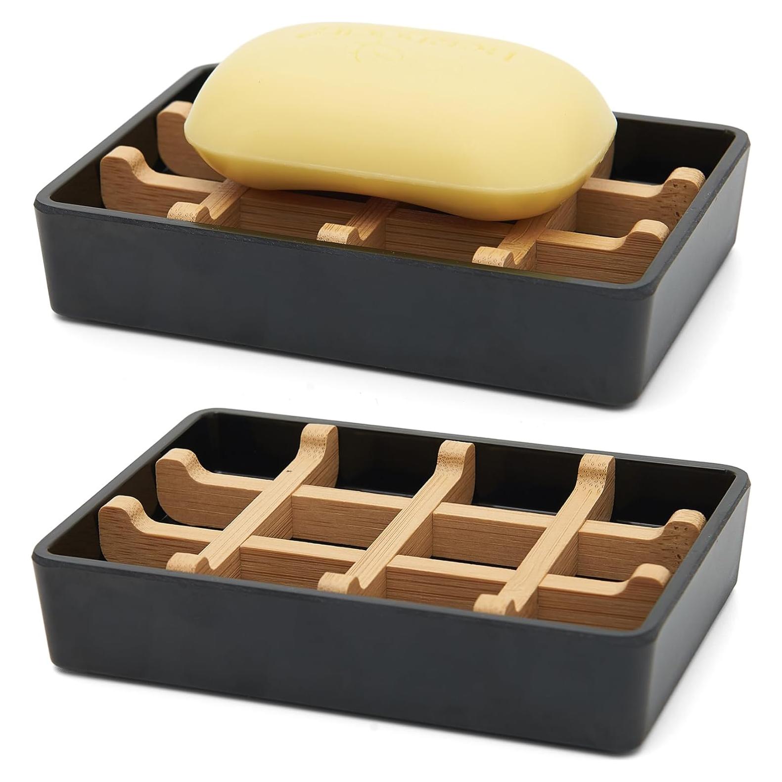 Plato de Jabón de Bambú Maqqet Cuadrado Negro con Drenaje