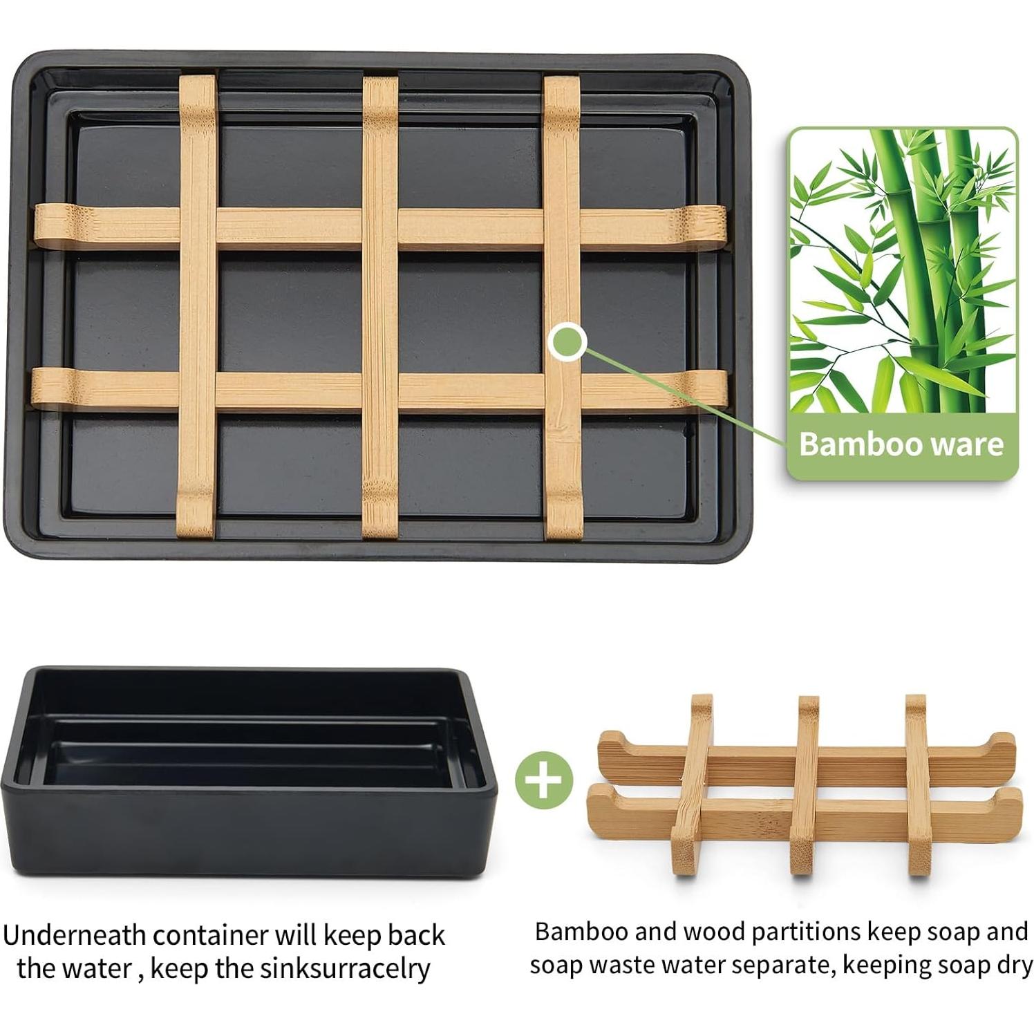 Plato de Jabón de Bambú Maqqet Cuadrado Negro con Drenaje