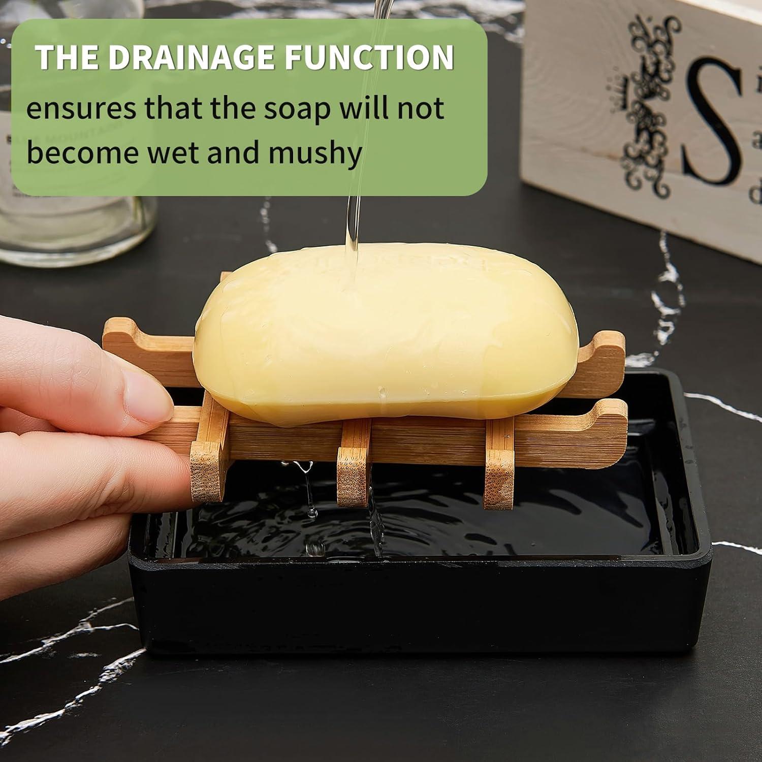 Plato de Jabón de Bambú Maqqet Cuadrado Negro con Drenaje