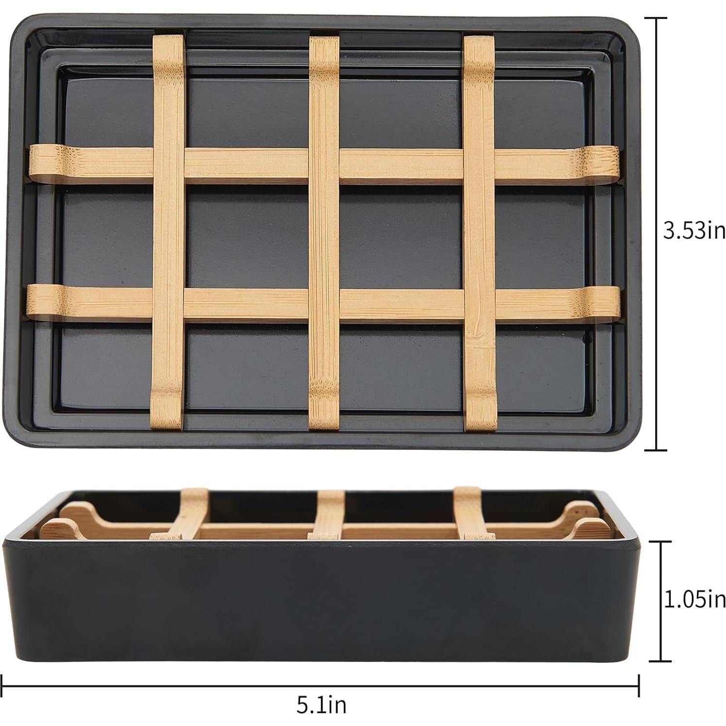 Plato de Jabón de Bambú Maqqet Cuadrado Negro con Drenaje