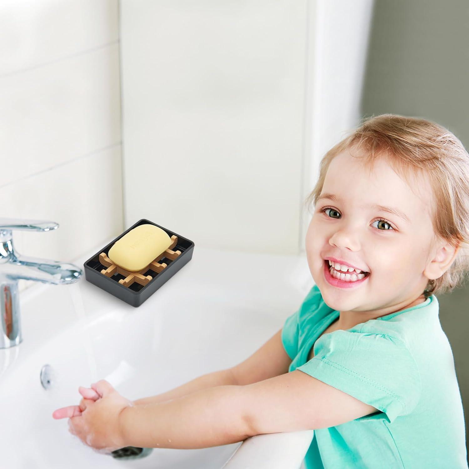 Plato de Jabón de Bambú Maqqet Cuadrado Negro con Drenaje