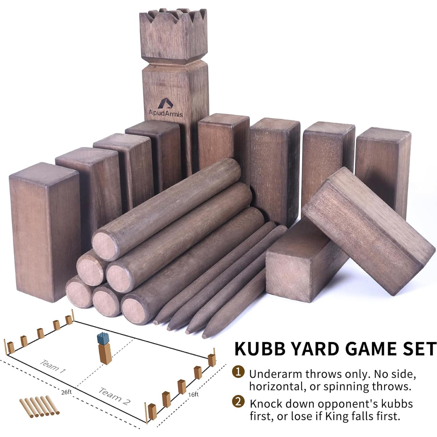 Juego de Jardín ApudArmis Kubb - Juego de Madera para 12 Jugadores