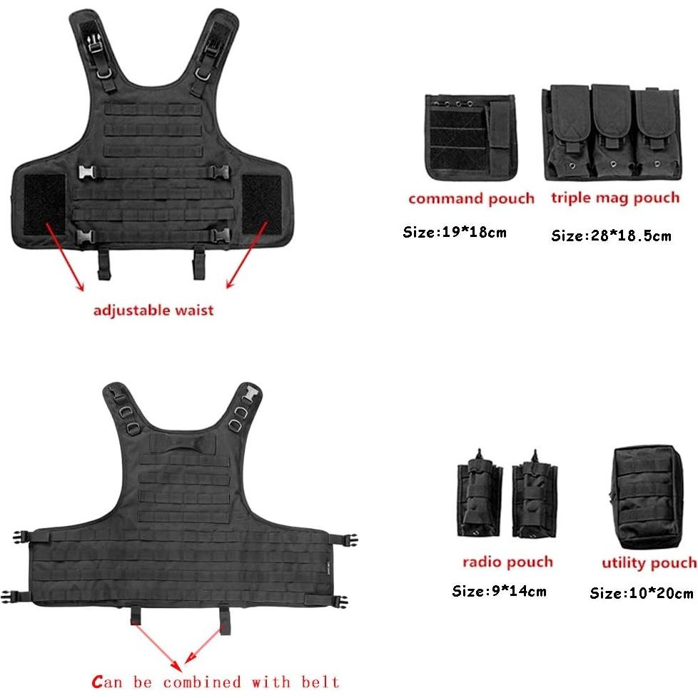 Chaleco Táctico vAv YAKEDA Ajustable Negro para Adultos