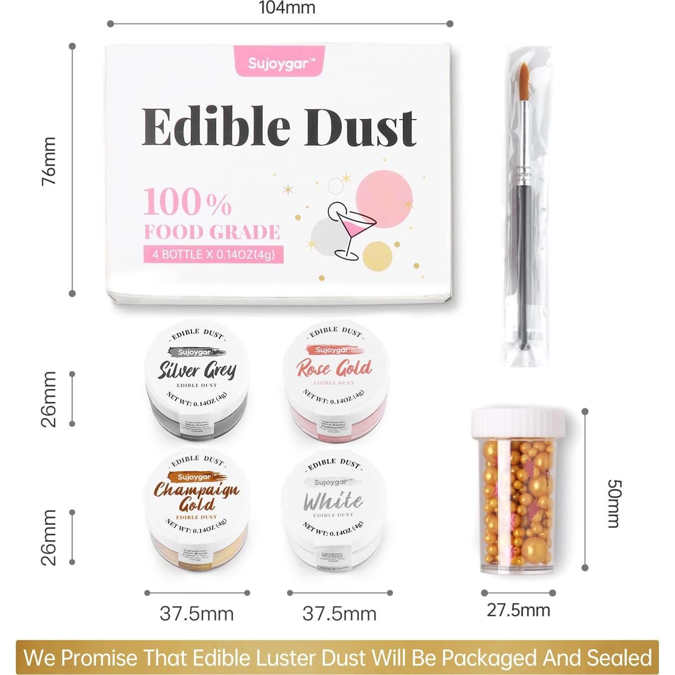 Brillo Comestible Sujoygar 4 Colores para Repostería y Bebidas