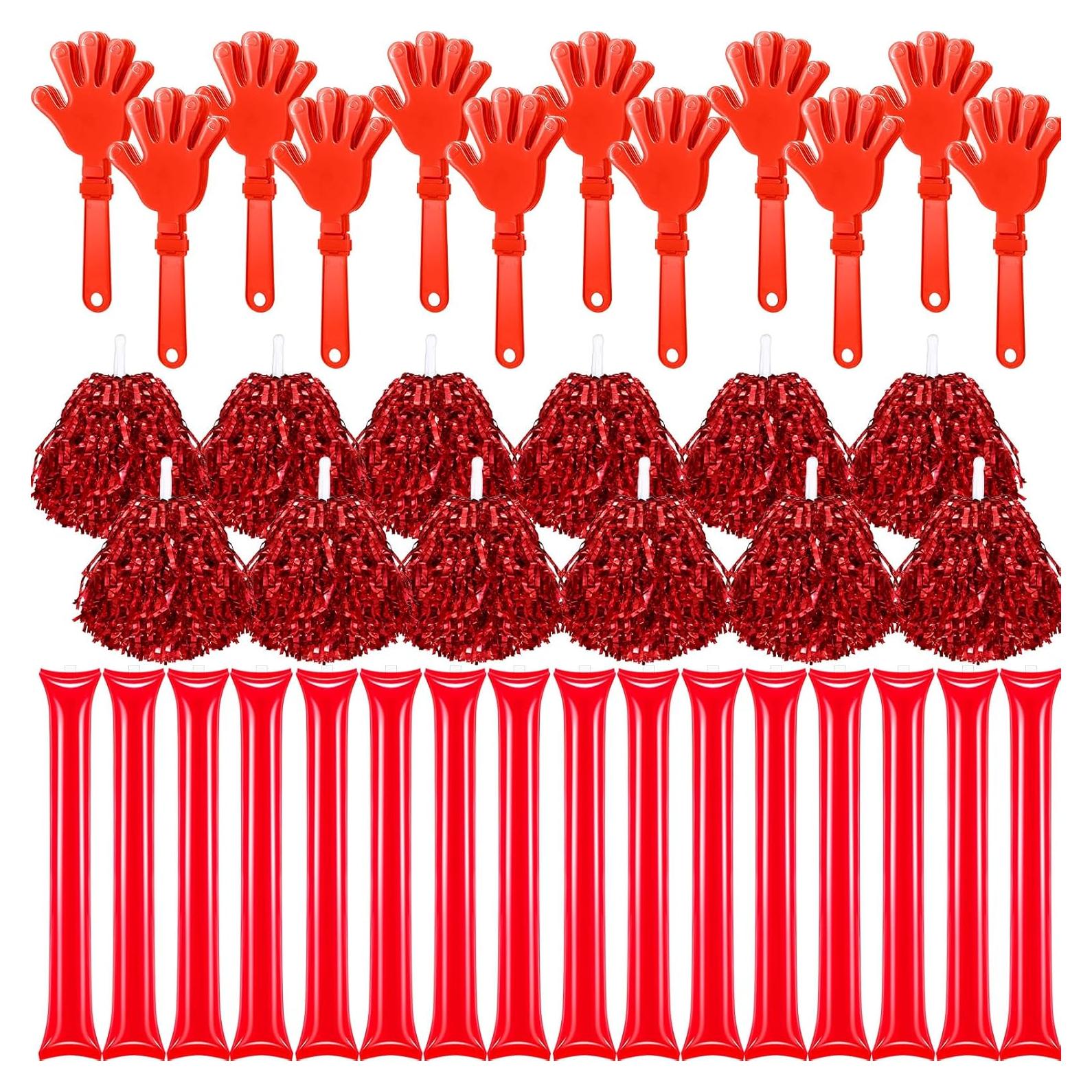 40 Accesorios de Animación Rojos - Palmas, Pompones y Bastones