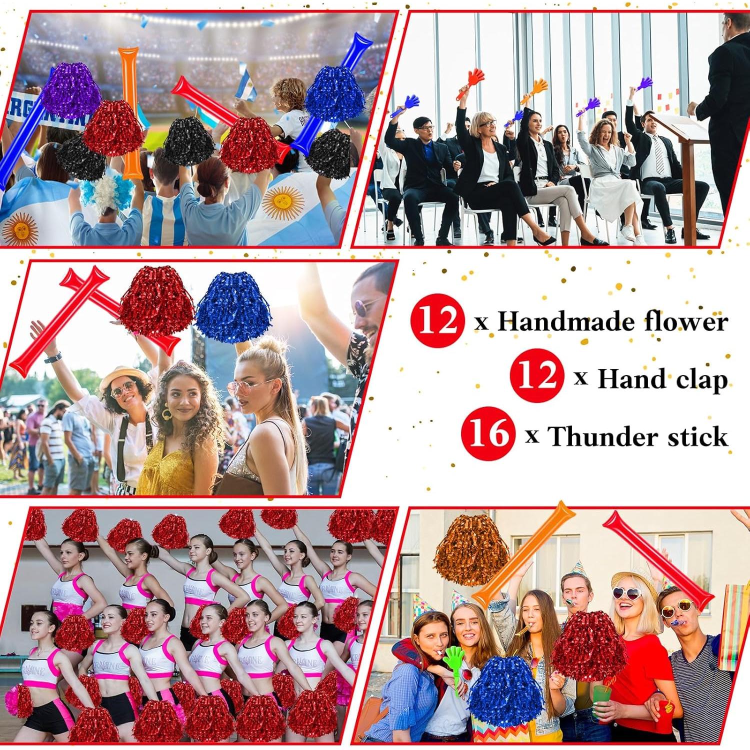 40 Accesorios de Animación Rojos - Palmas, Pompones y Bastones