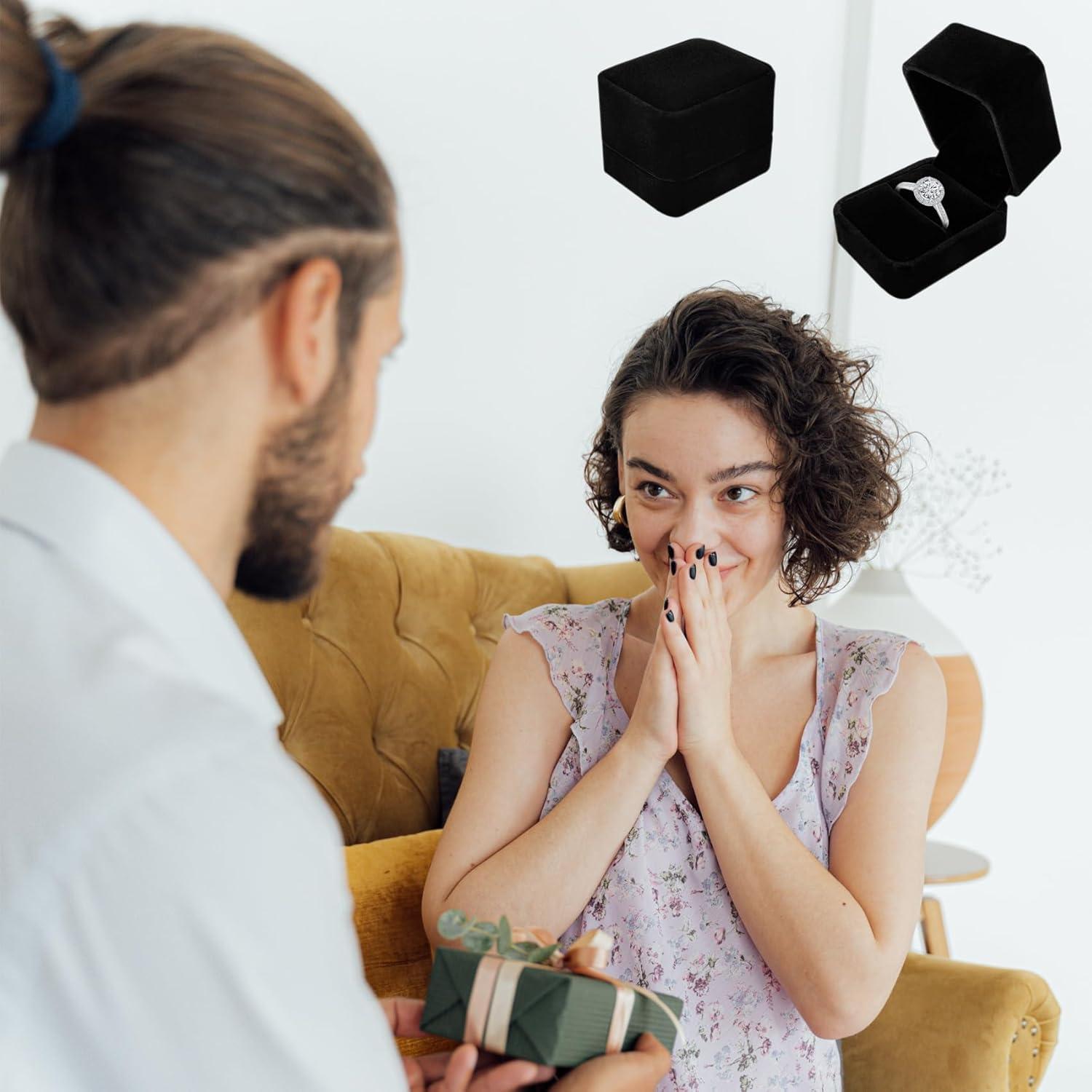 Caja de Anillo Terciopelo Negro - Regalo Propuesta S