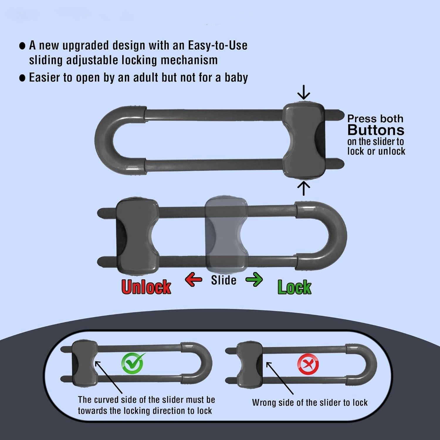 Cerraduras Deslizantes de Seguridad WENPENG para Gabinetes - 10 Paquete