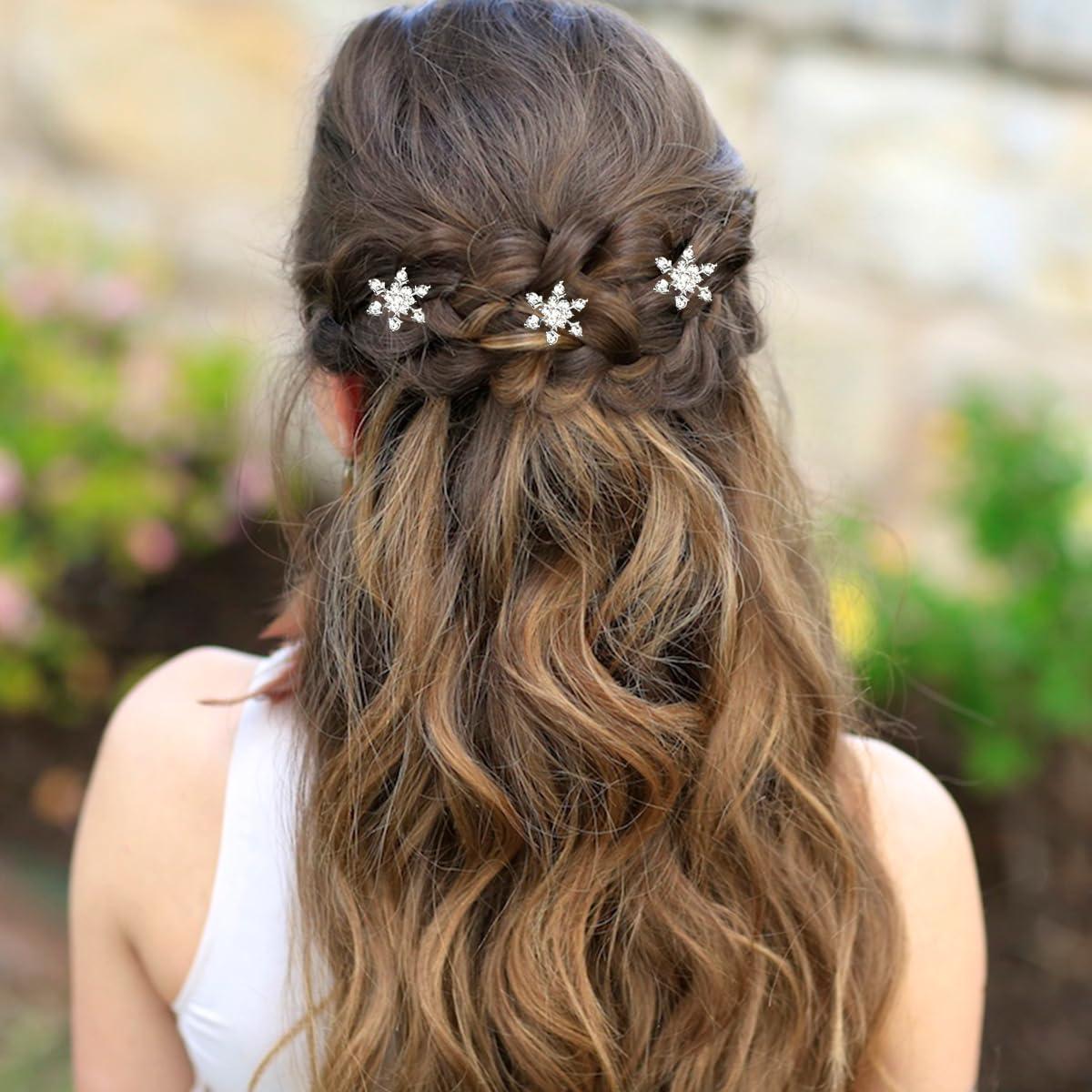 6 Clips de Cabello de Copo de Nieve Azul RUSTAMM 67mm