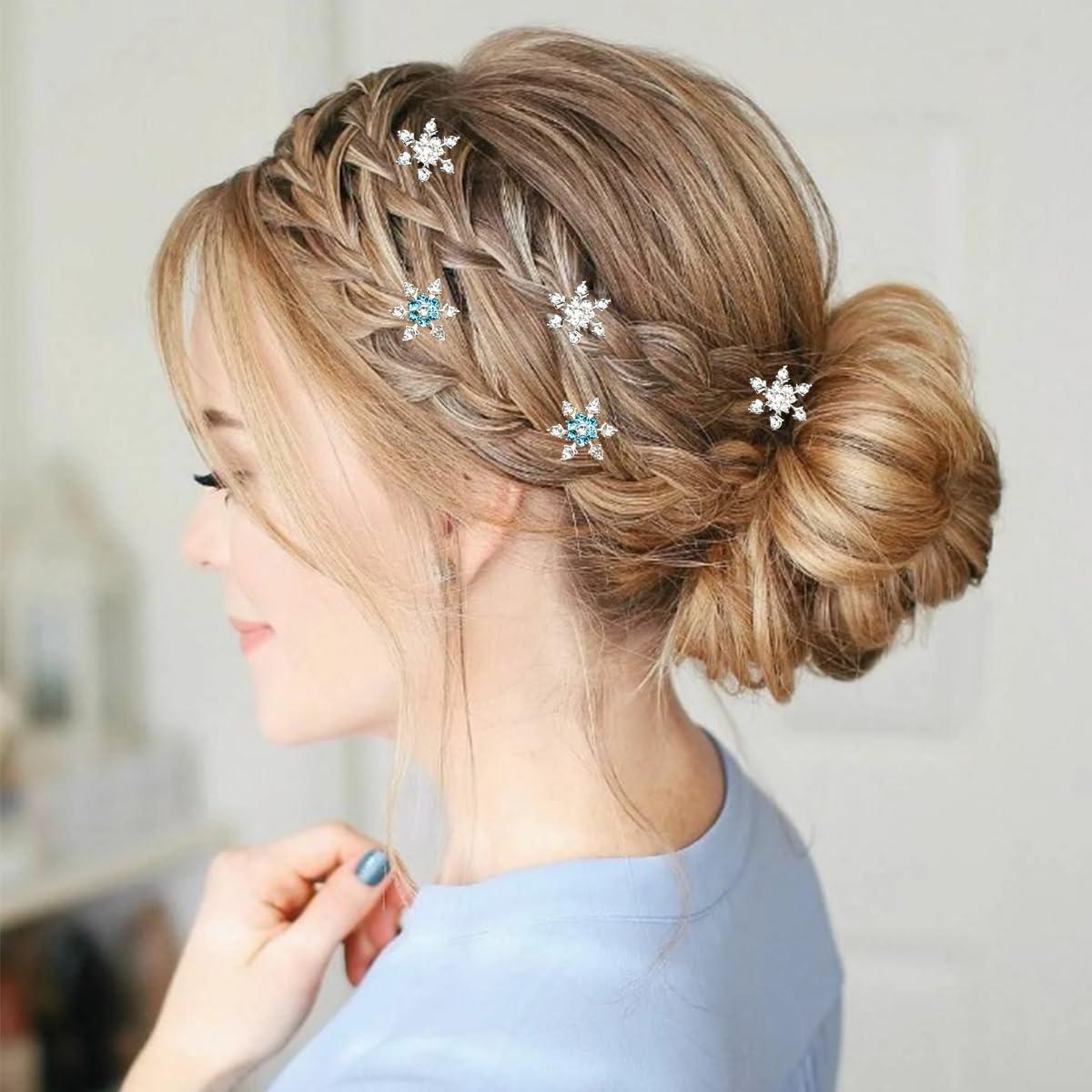 6 Clips de Cabello de Copo de Nieve Azul RUSTAMM 67mm