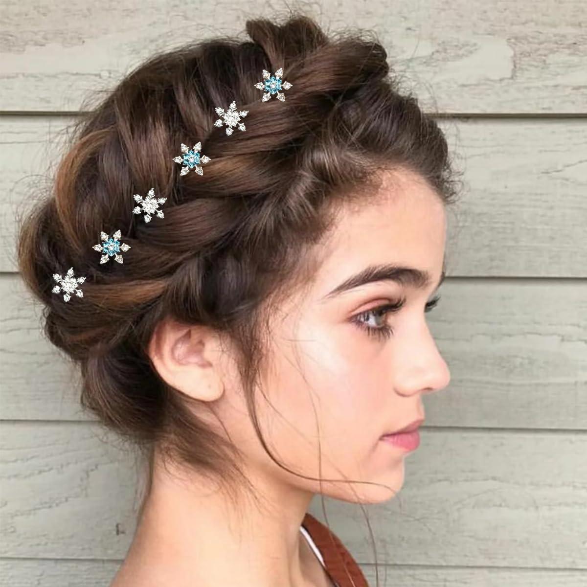 6 Clips de Cabello de Copo de Nieve Azul RUSTAMM 67mm