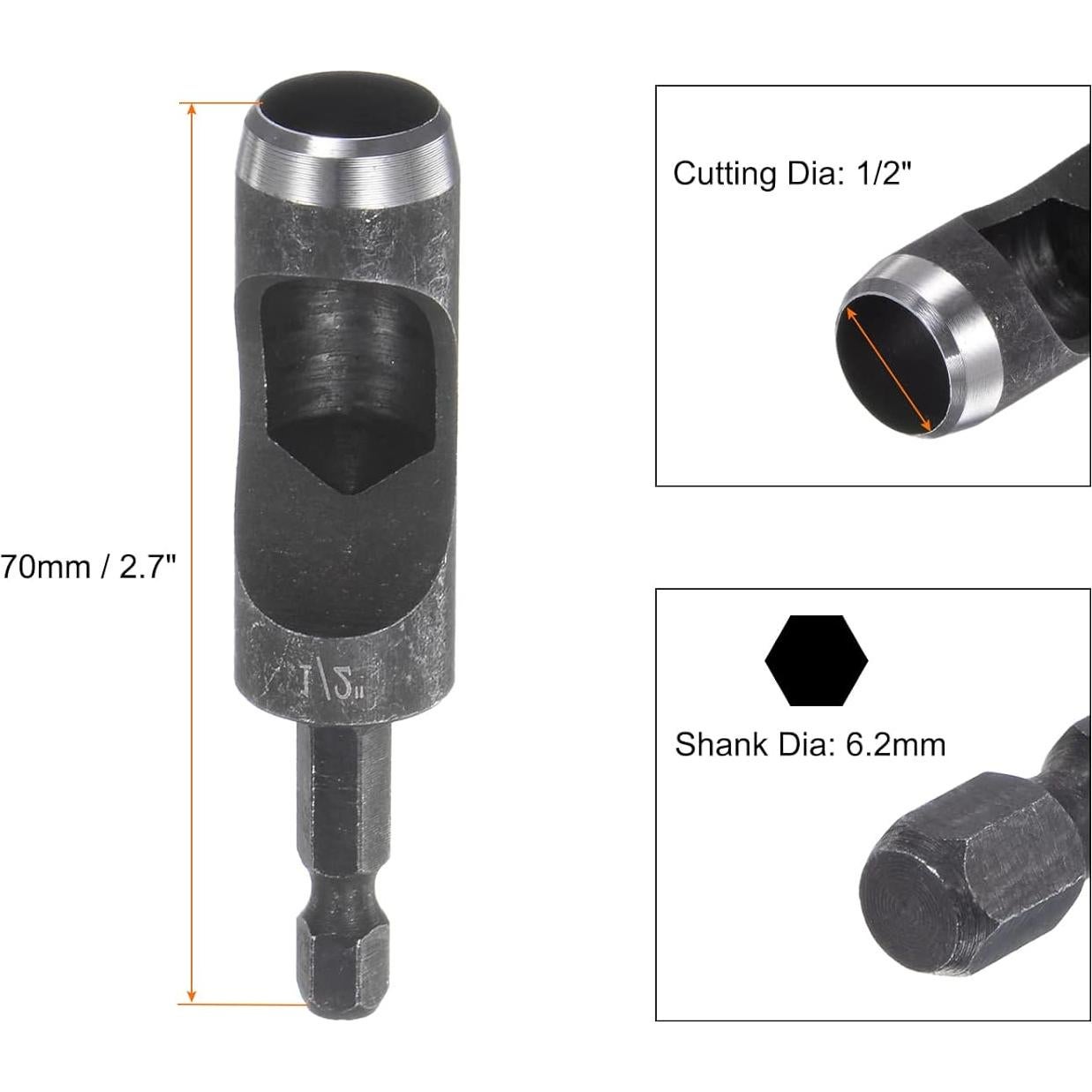 Punzón Hueco de Cuero HARFINGTON 12.7 mm con Mango Hexagonal