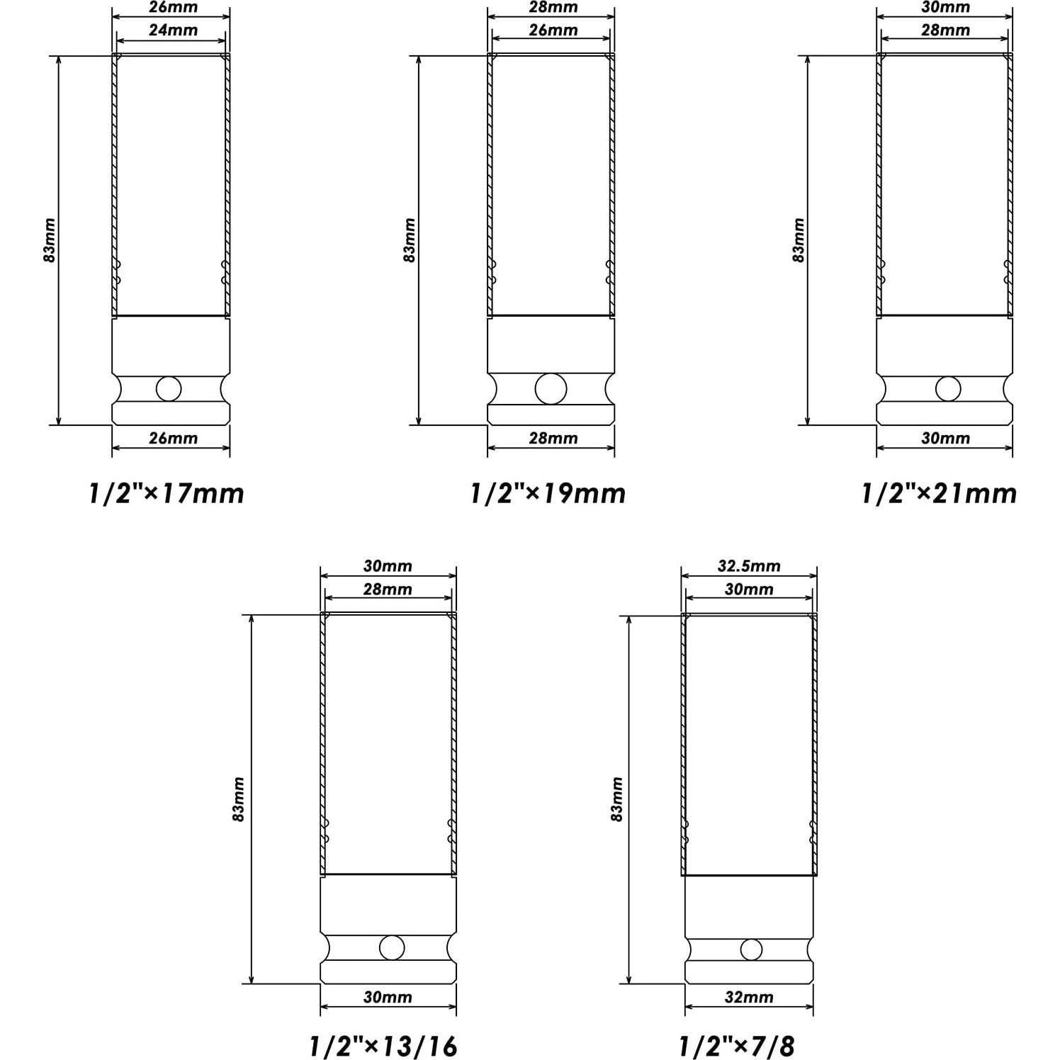 Juego de Enchufes de Impacto MIXPOWER 5 Piezas 1/2" CR-MO