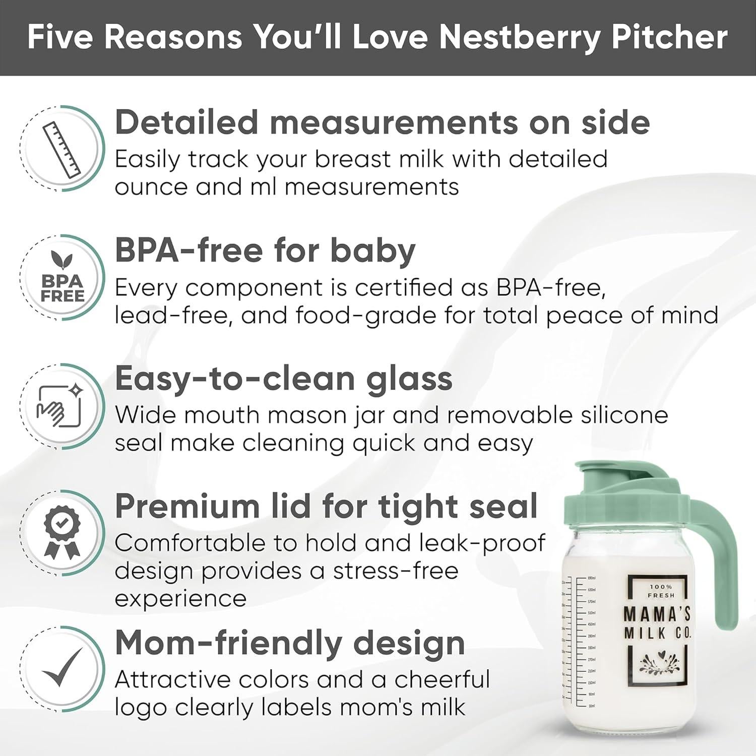 Jarra para Leche Materna Nestberry 946 ml con Tapa Antifugas