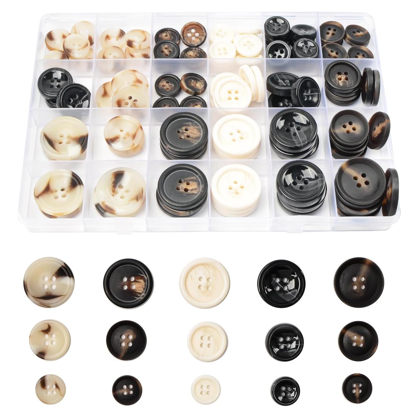 110 Botones de Costura OELFFOW 15-25mm Resina Negro y Blanco