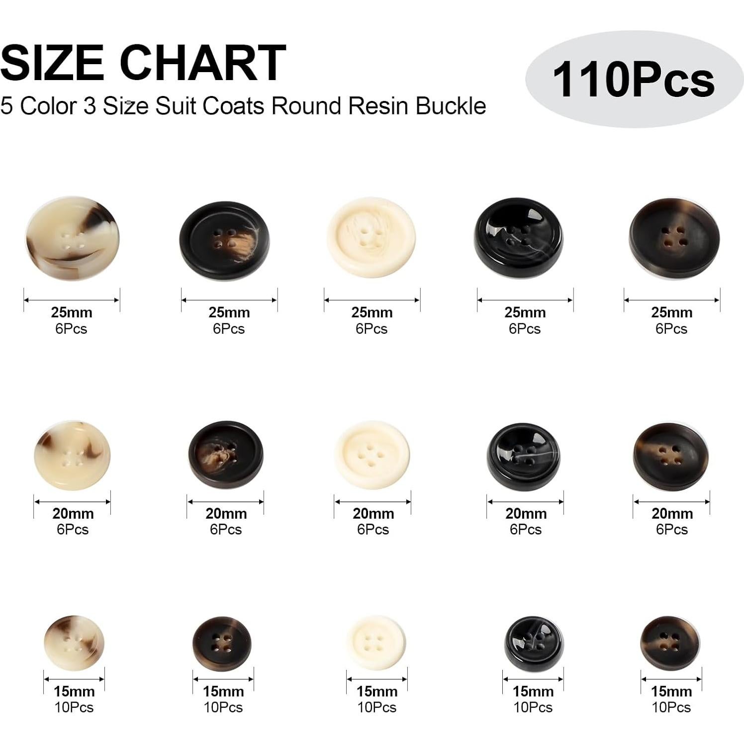 110 Botones de Costura OELFFOW 15-25mm Resina Negro y Blanco