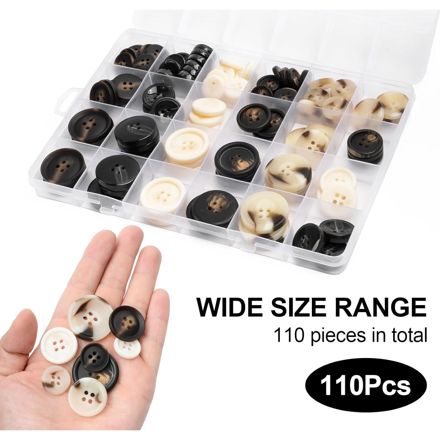 110 Botones de Costura OELFFOW 15-25mm Resina Negro y Blanco