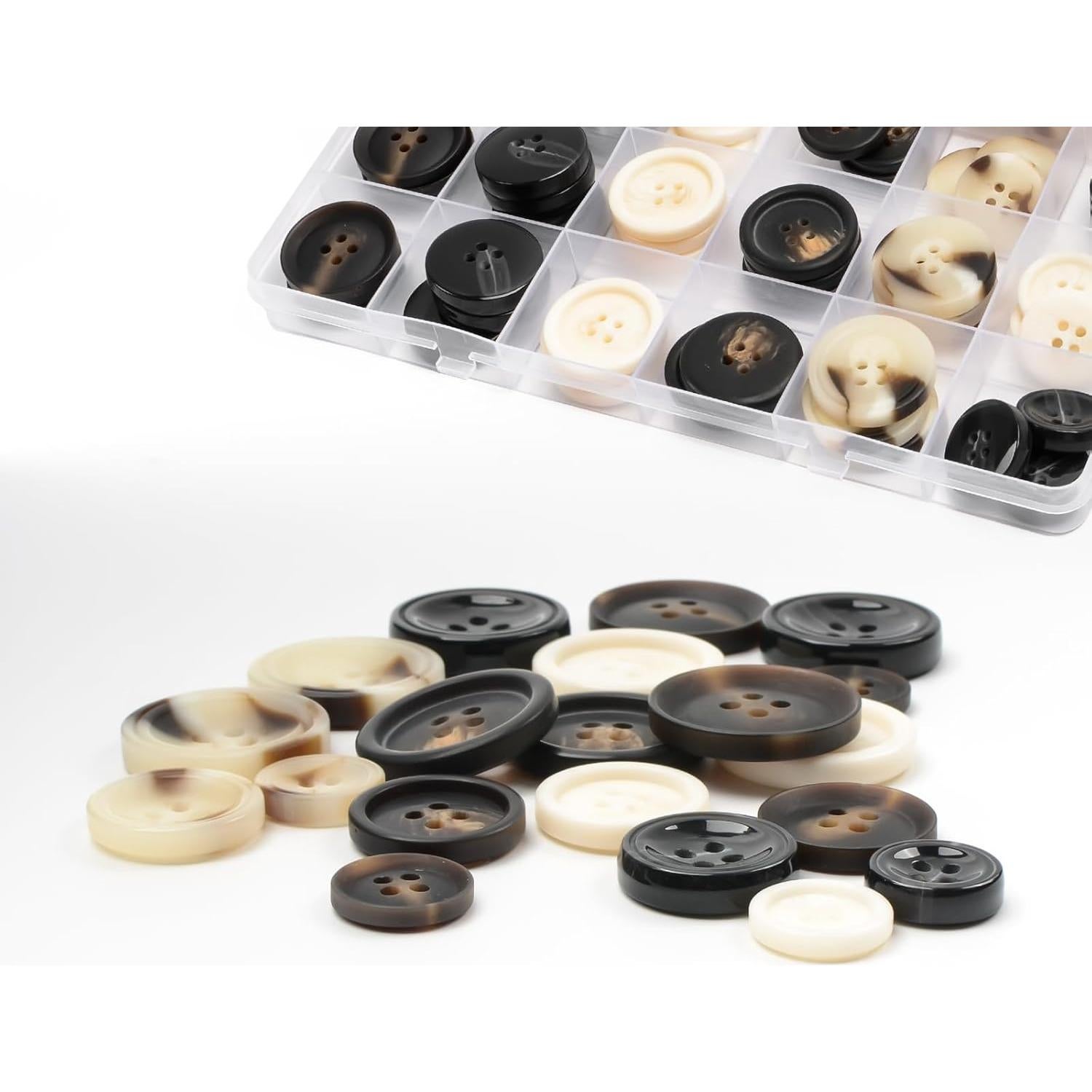 110 Botones de Costura OELFFOW 15-25mm Resina Negro y Blanco