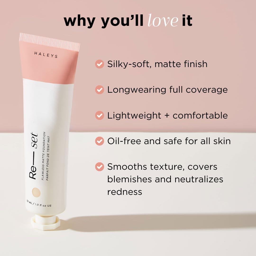 Base Líquida Matte Haleys Re-set 6.5 - Cobertura Completa Vegana