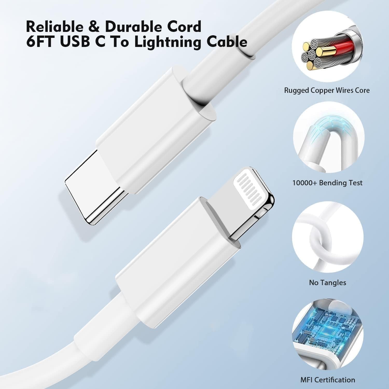 Cargador Rápido USB-C 40W con Cable Lightning 6FT para iPhone