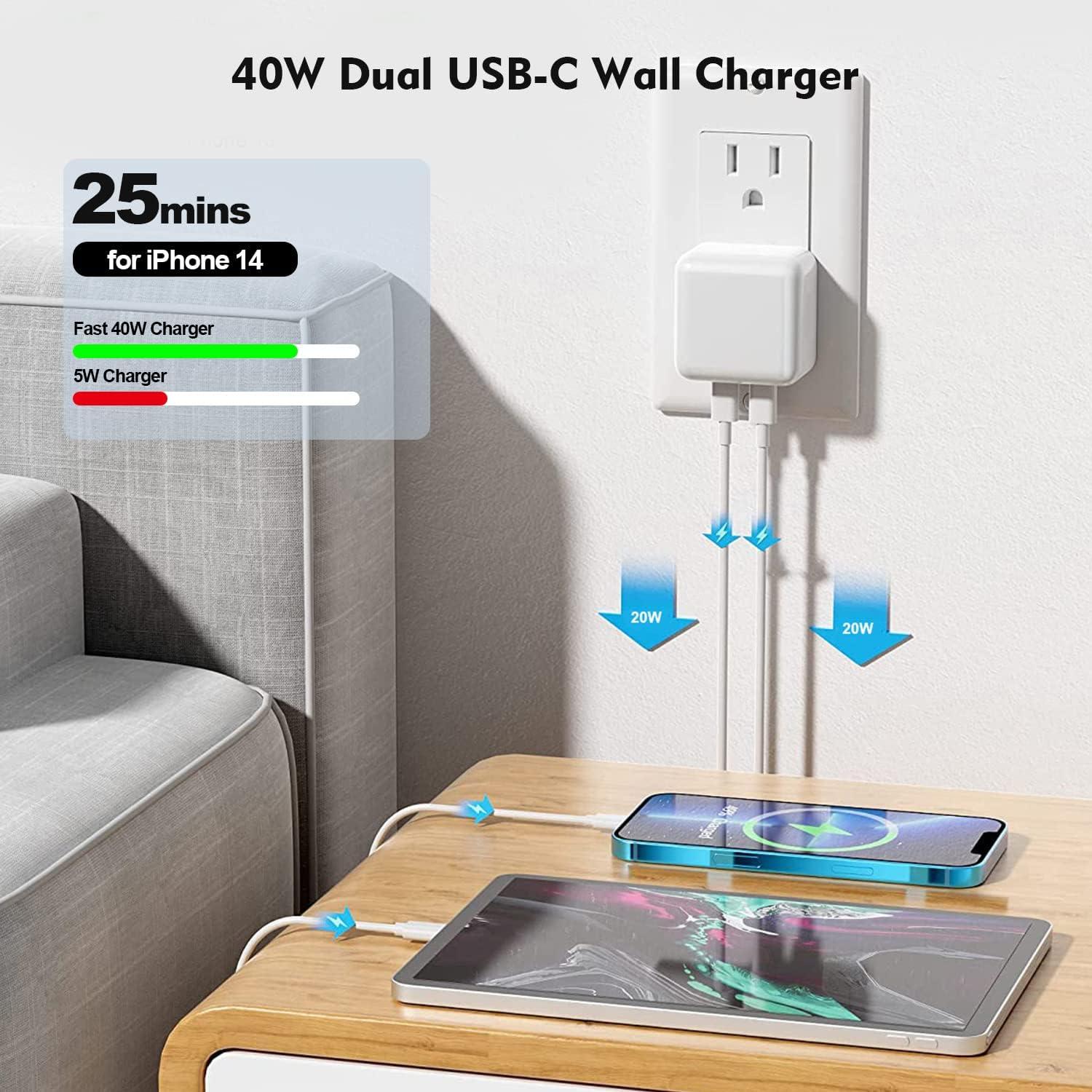 Cargador Rápido USB-C 40W con Cable Lightning 6FT para iPhone