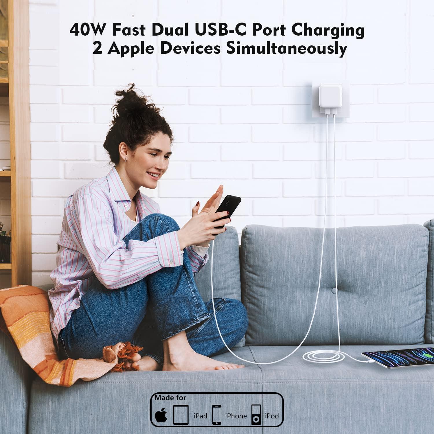Cargador Rápido USB-C 40W con Cable Lightning 6FT para iPhone