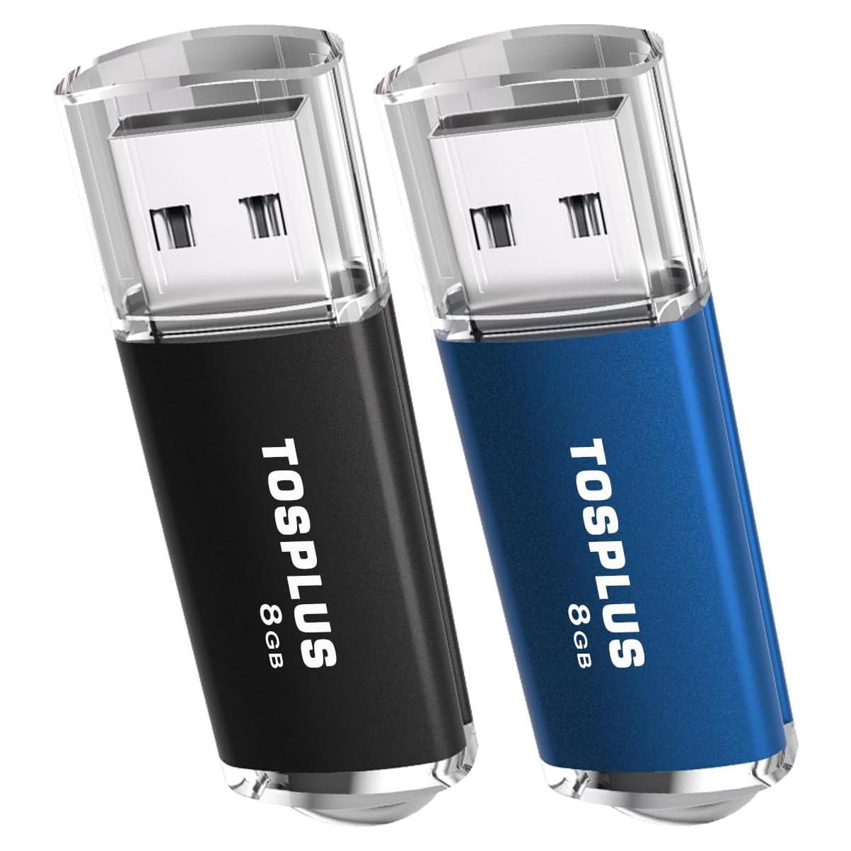 Paquete de 2 Memorias USB 8GB TOSPLUS Negro/Azul