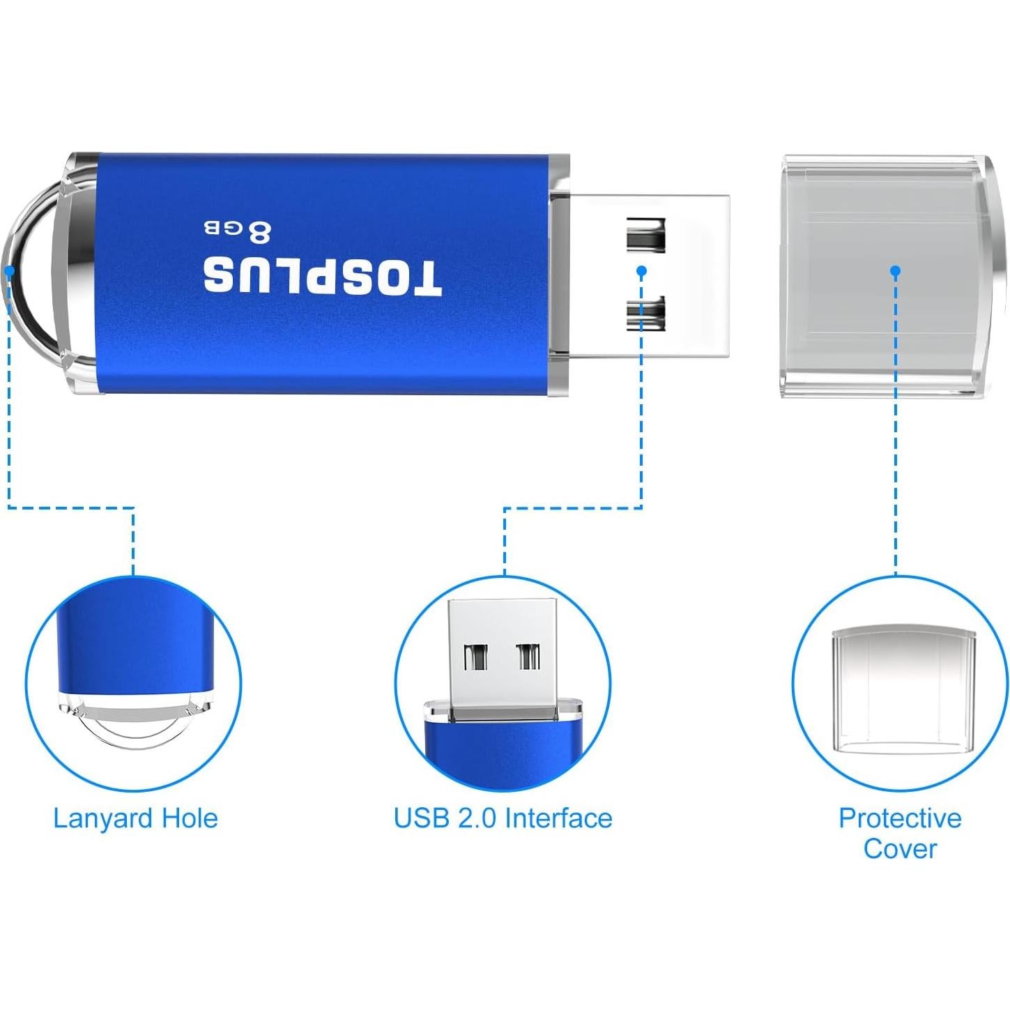 Paquete de 2 Memorias USB 8GB TOSPLUS Negro/Azul