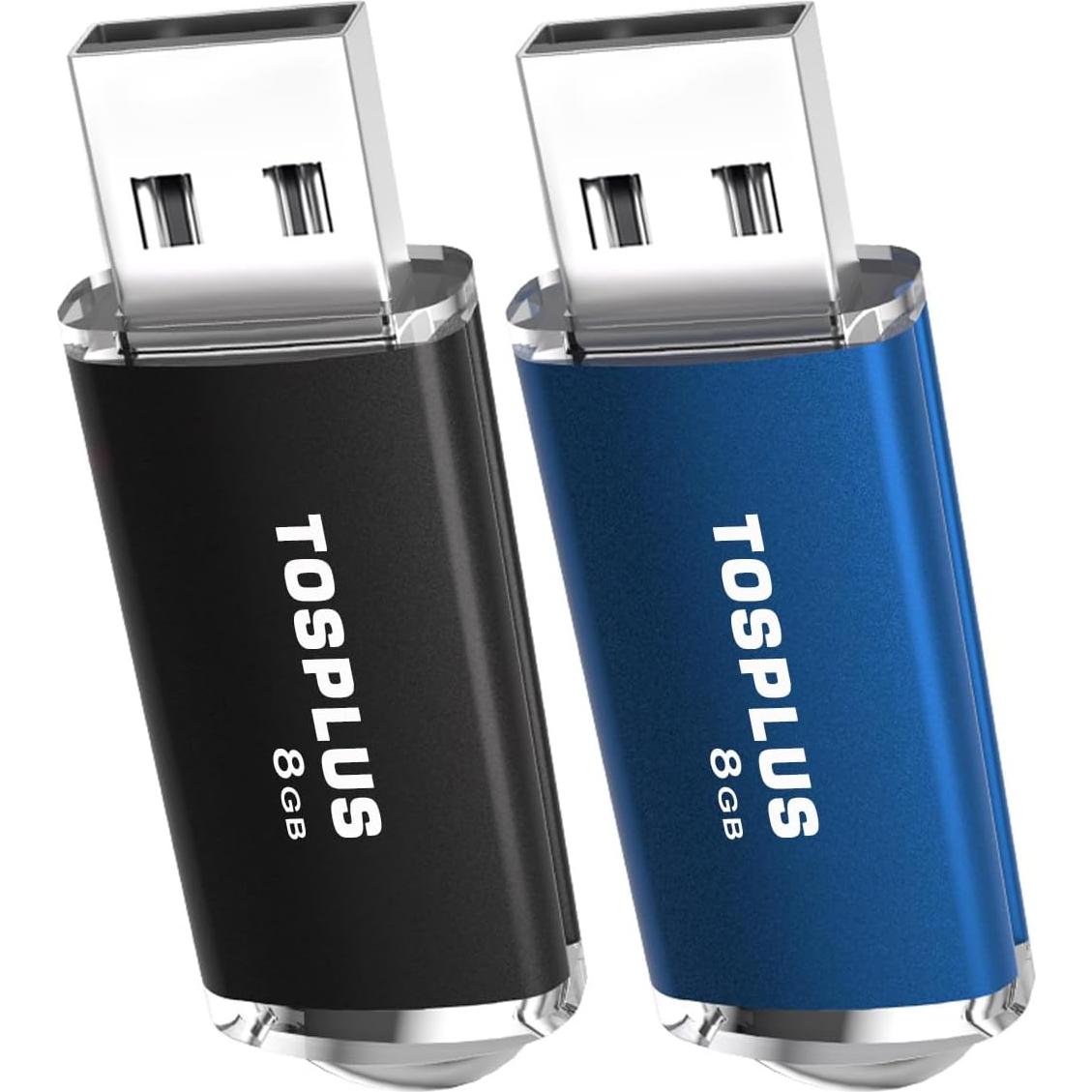 Paquete de 2 Memorias USB 8GB TOSPLUS Negro/Azul
