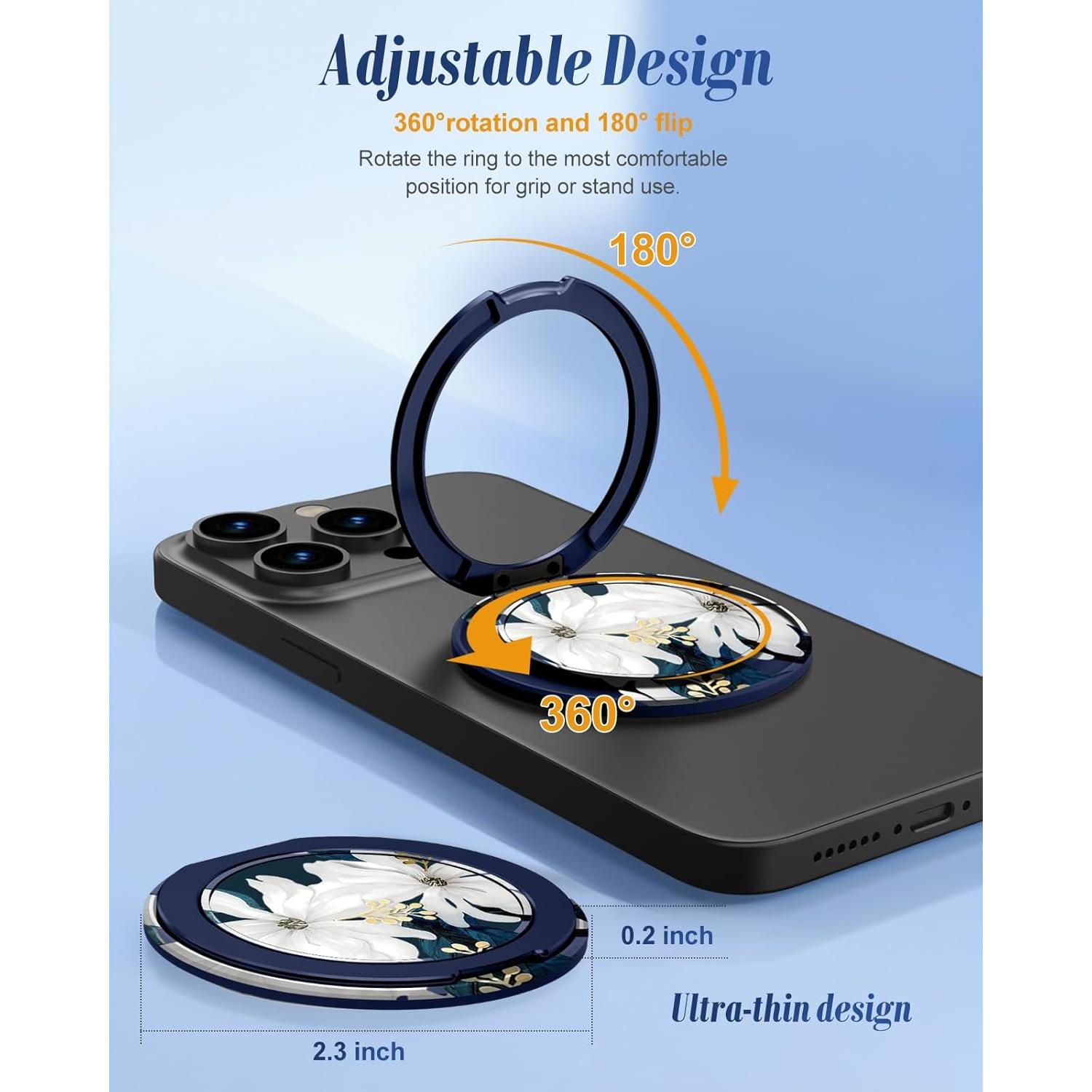 Soporte de Anillo para Teléfono Toycamp - Flor Blanca Ajustable