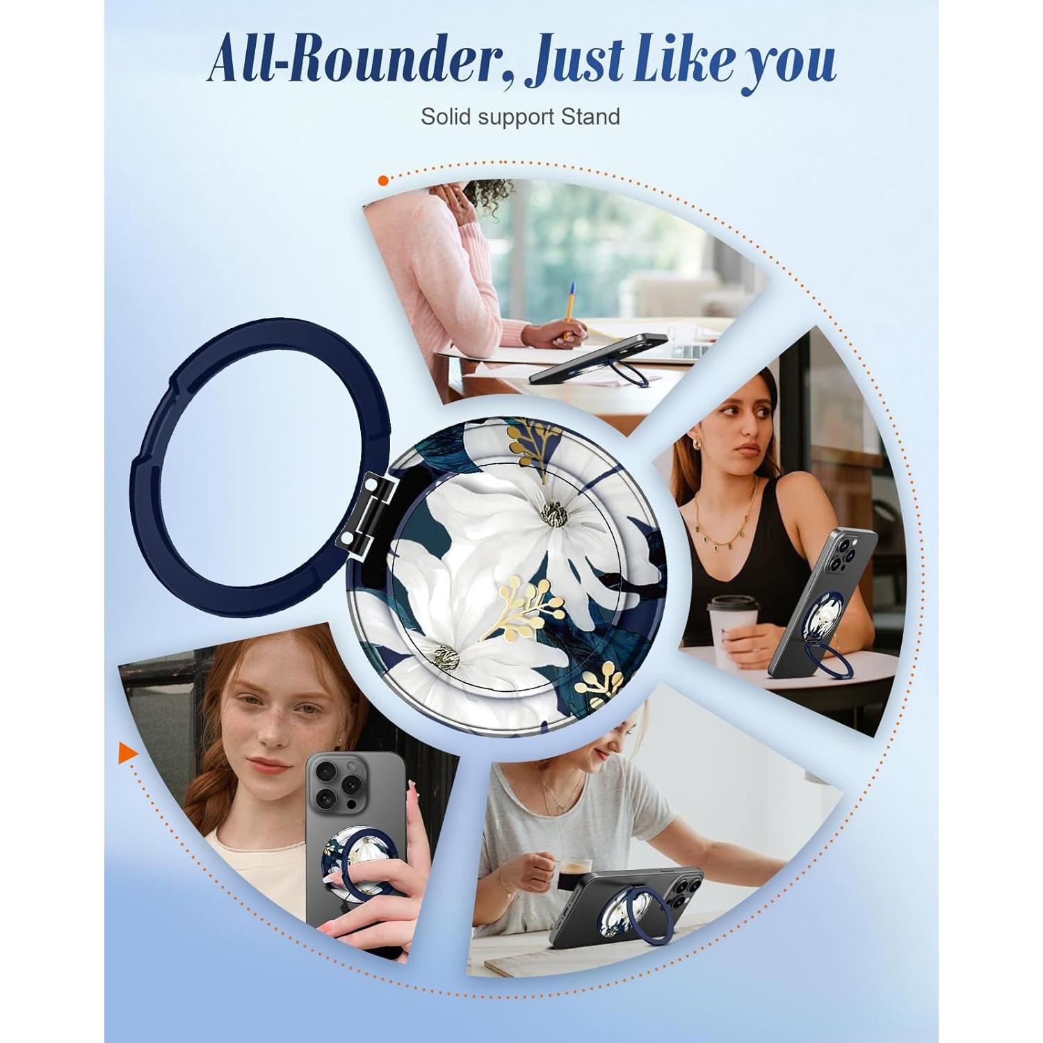 Soporte de Anillo para Teléfono Toycamp - Flor Blanca Ajustable