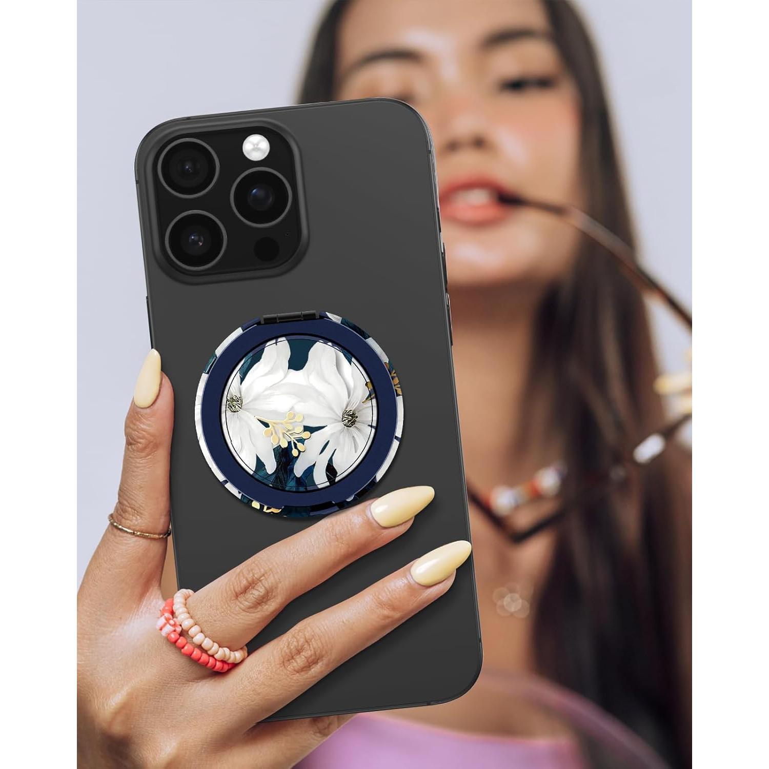 Soporte de Anillo para Teléfono Toycamp - Flor Blanca Ajustable