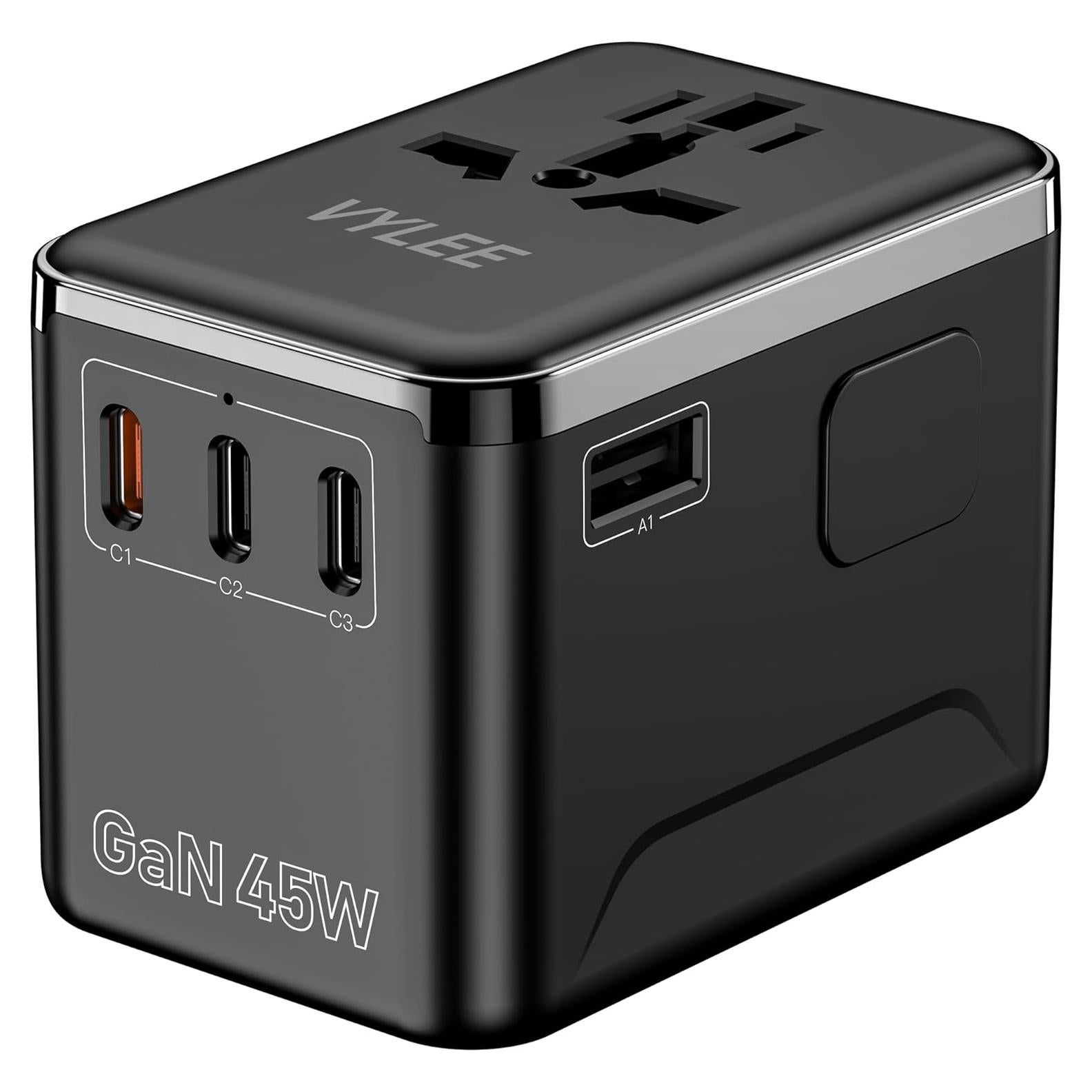 Adaptador de Viaje Universal VYLEE 45W Carga Rápida 5 Puertos