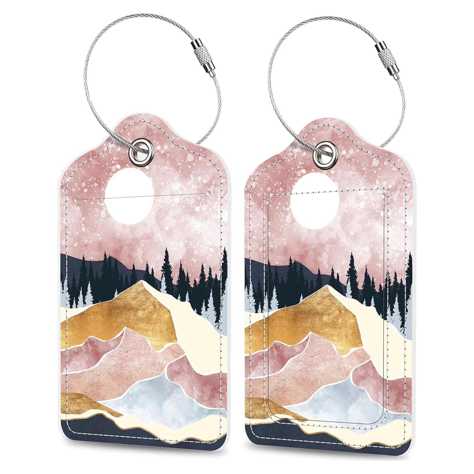 Etiquetas de Equipaje MSEAANBK Art Mountains 2 Piezas Cuero PU