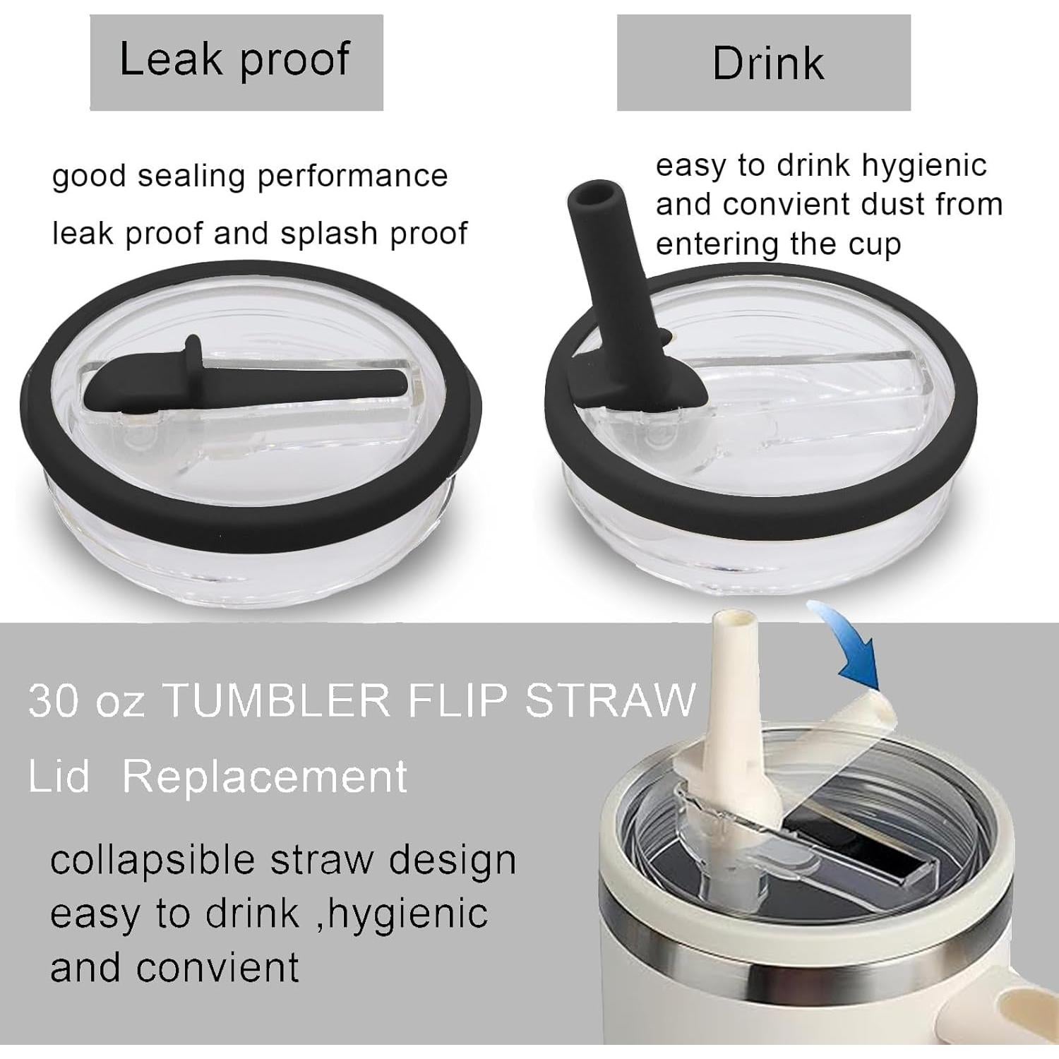 Tapa de Popote Reemplazo Stanley Quencher 40 oz Negra - 2 Pcs