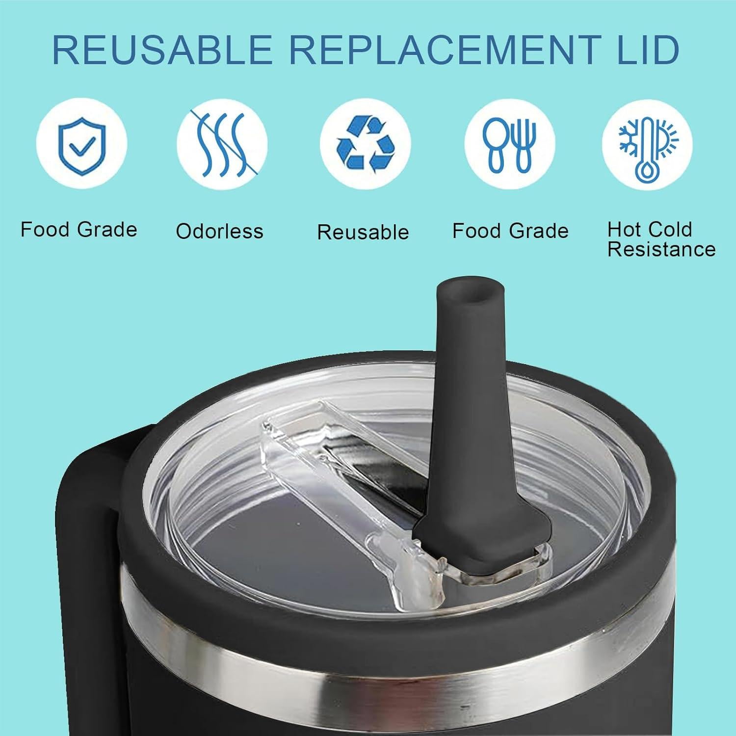 Tapa de Popote Reemplazo Stanley Quencher 40 oz Negra - 2 Pcs