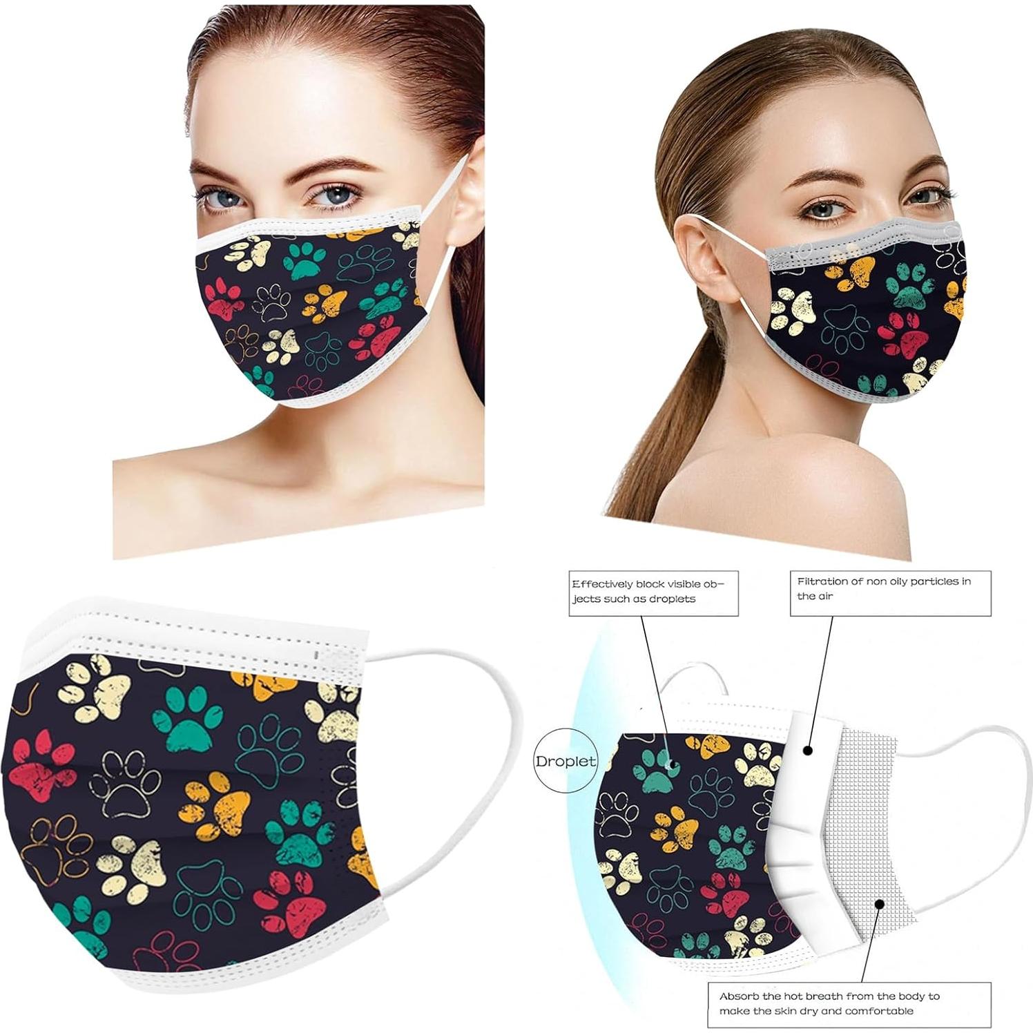 50 Mascarillas Desechables 3 Capas Huella de Patas Adultos