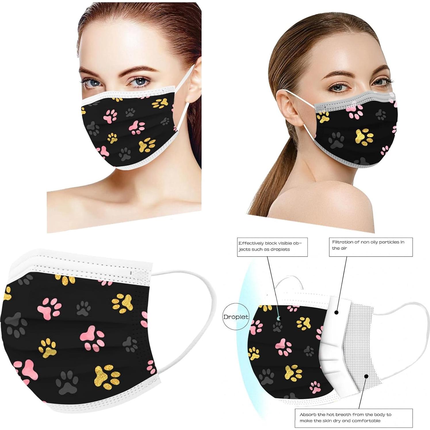 50 Mascarillas Desechables 3 Capas Huella de Patas Adultos
