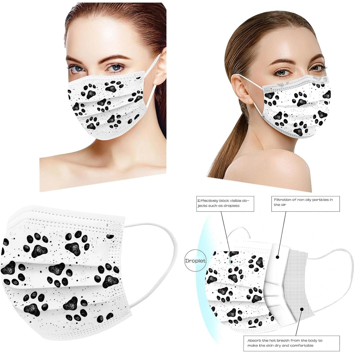 50 Mascarillas Desechables 3 Capas Huella de Patas Adultos