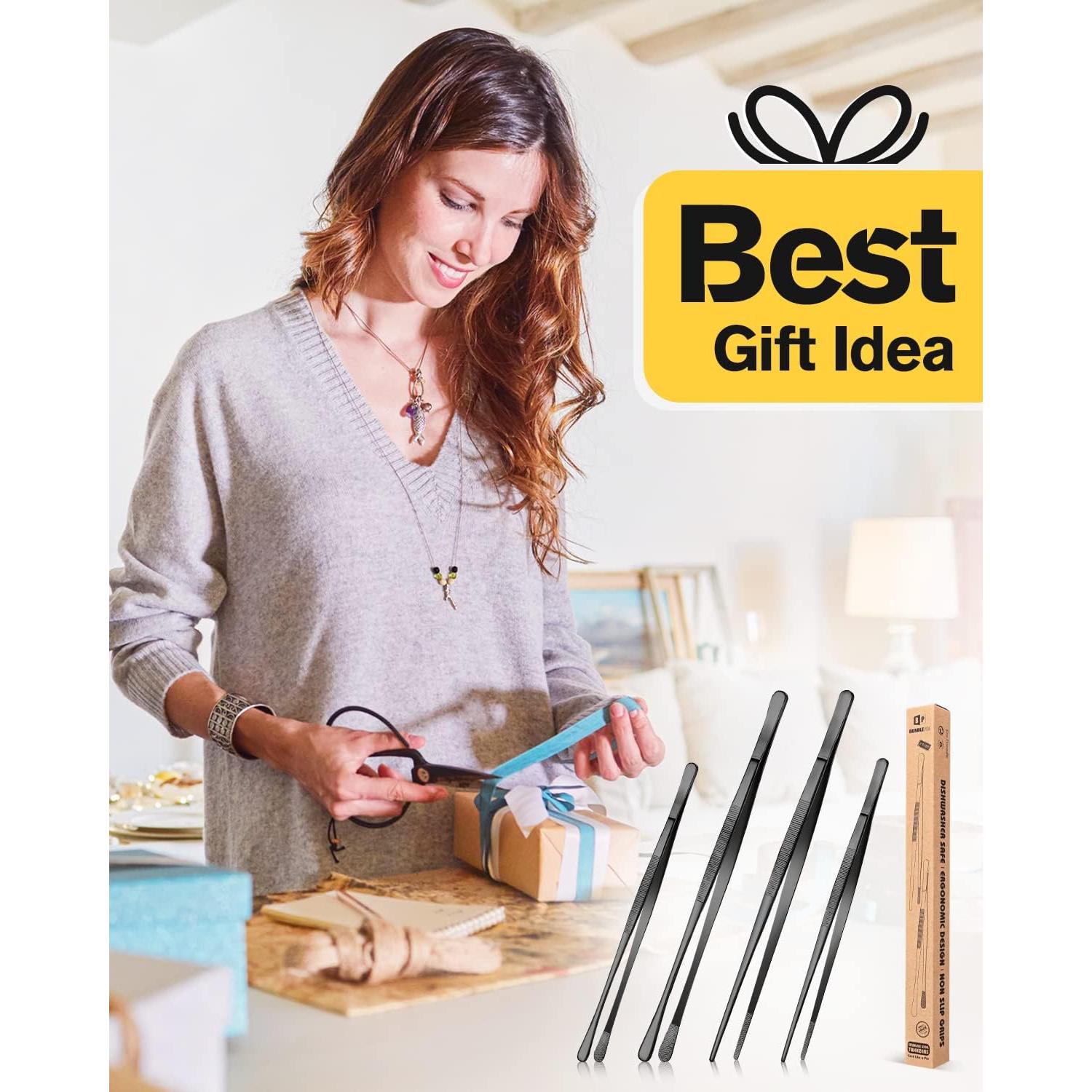 Conjunto de 4 Pinzas Largas BUNDLEPRO de Acero Inoxidable 30.48 cm y 25.4 cm