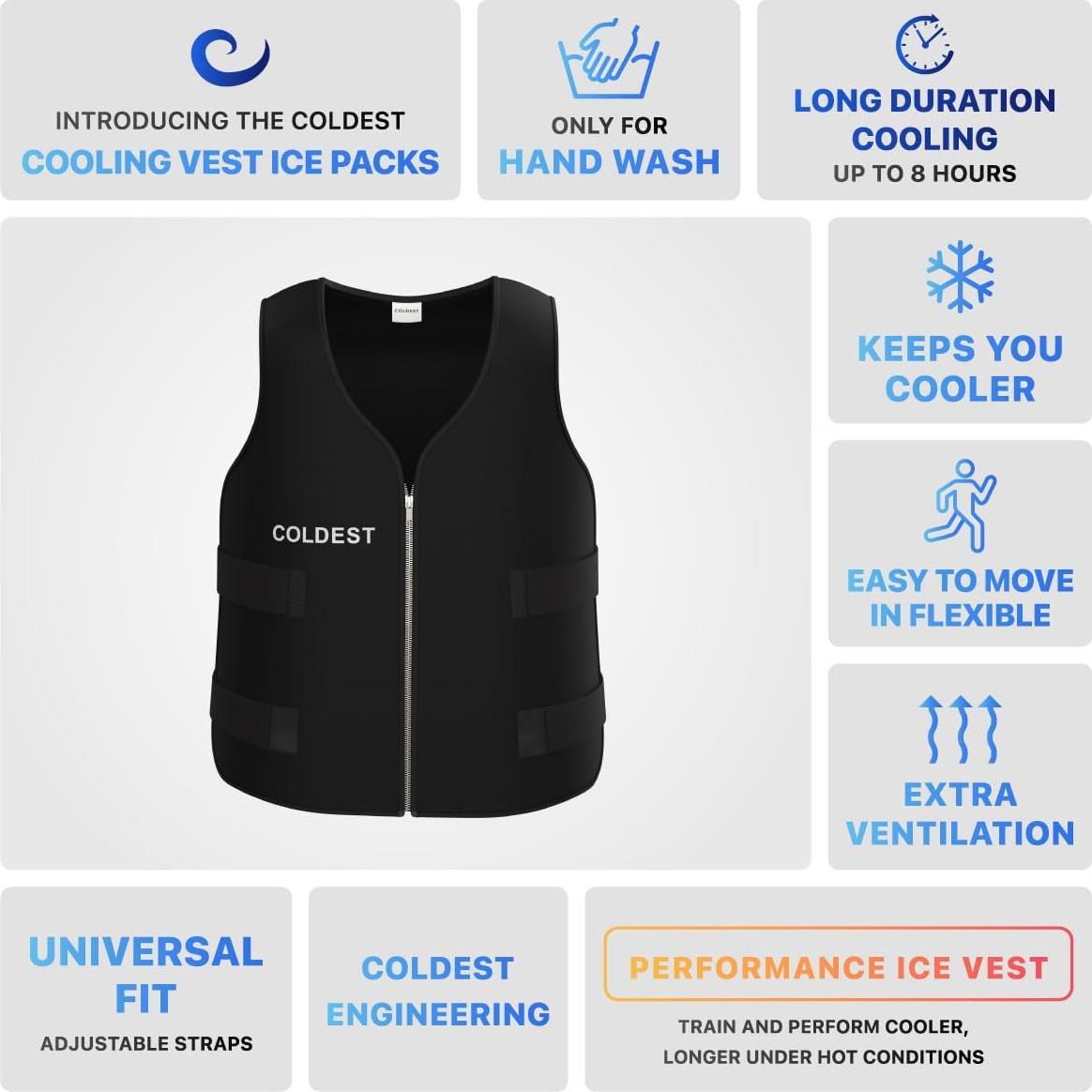 Chaleco Refrigerante Coldest Mediano Negro para Climas Calientes