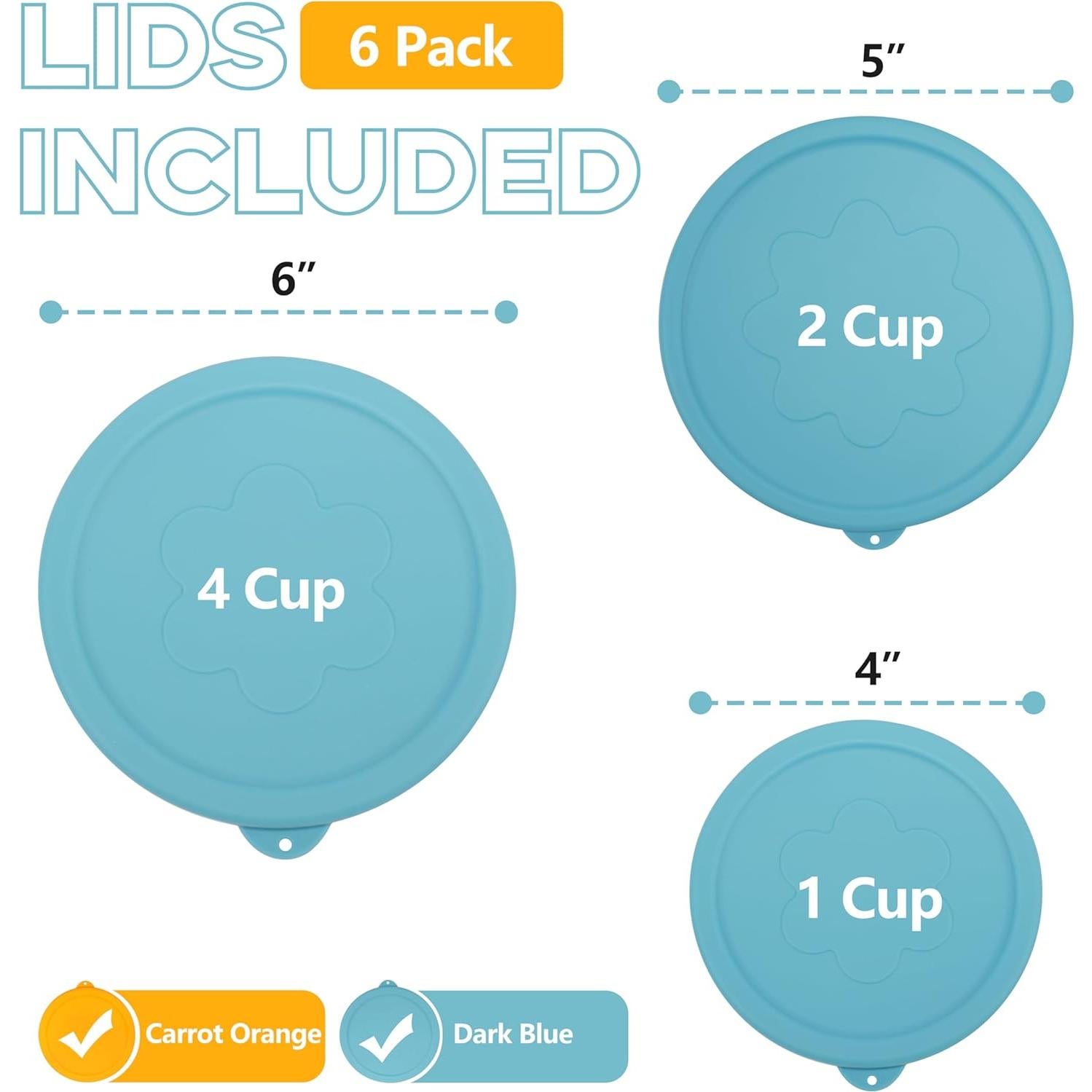 Tapas Redondas de Silicona LUVCOSY para Cuencos Pyrex - 6 Piezas