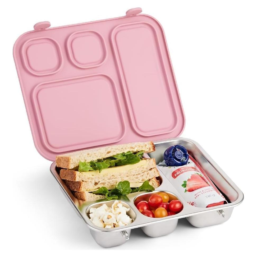 Caja Bento de Acero Inoxidable Elk y Amigos 4 Compartimentos Rosa