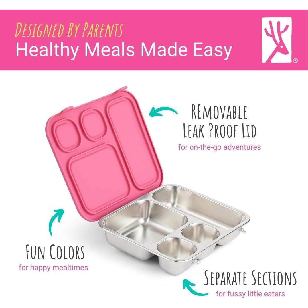 Caja Bento de Acero Inoxidable Elk y Amigos 4 Compartimentos Rosa